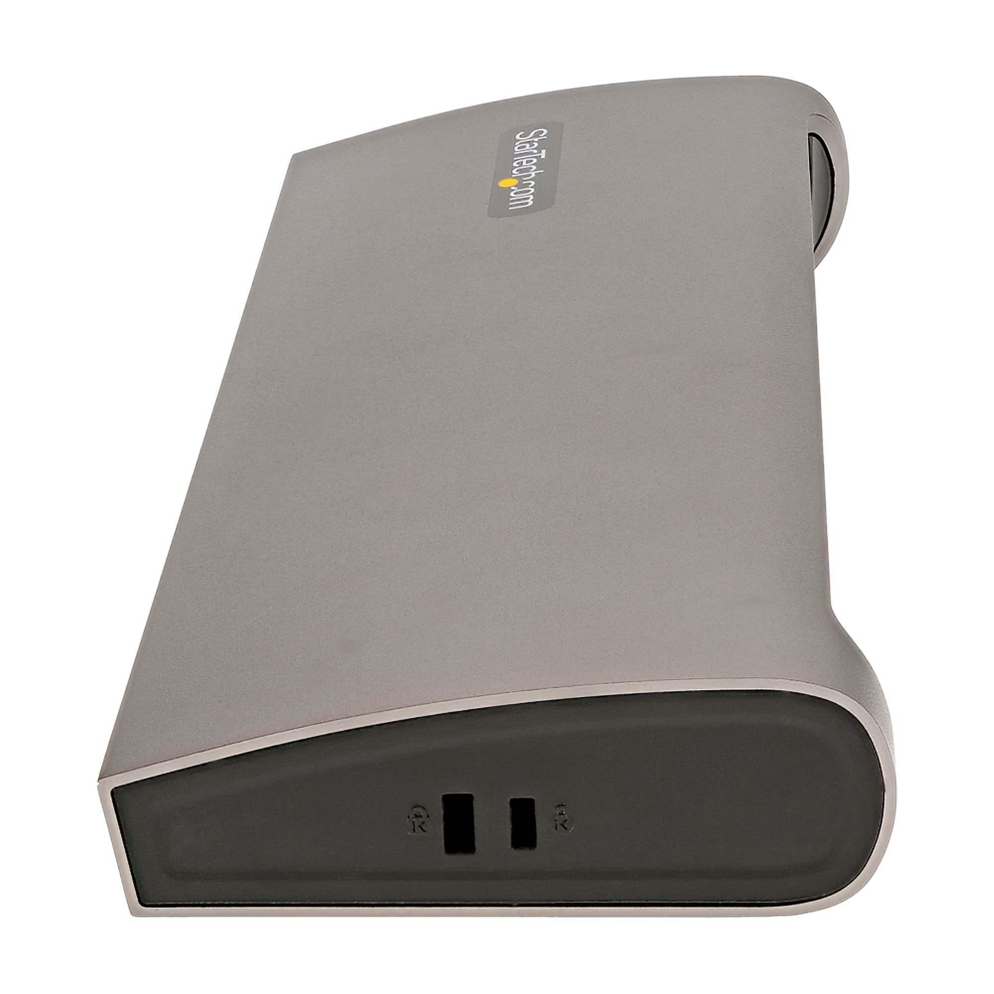 Disco rigido esterno StarTech grigio. L'unità è rettangolare con porte USB.