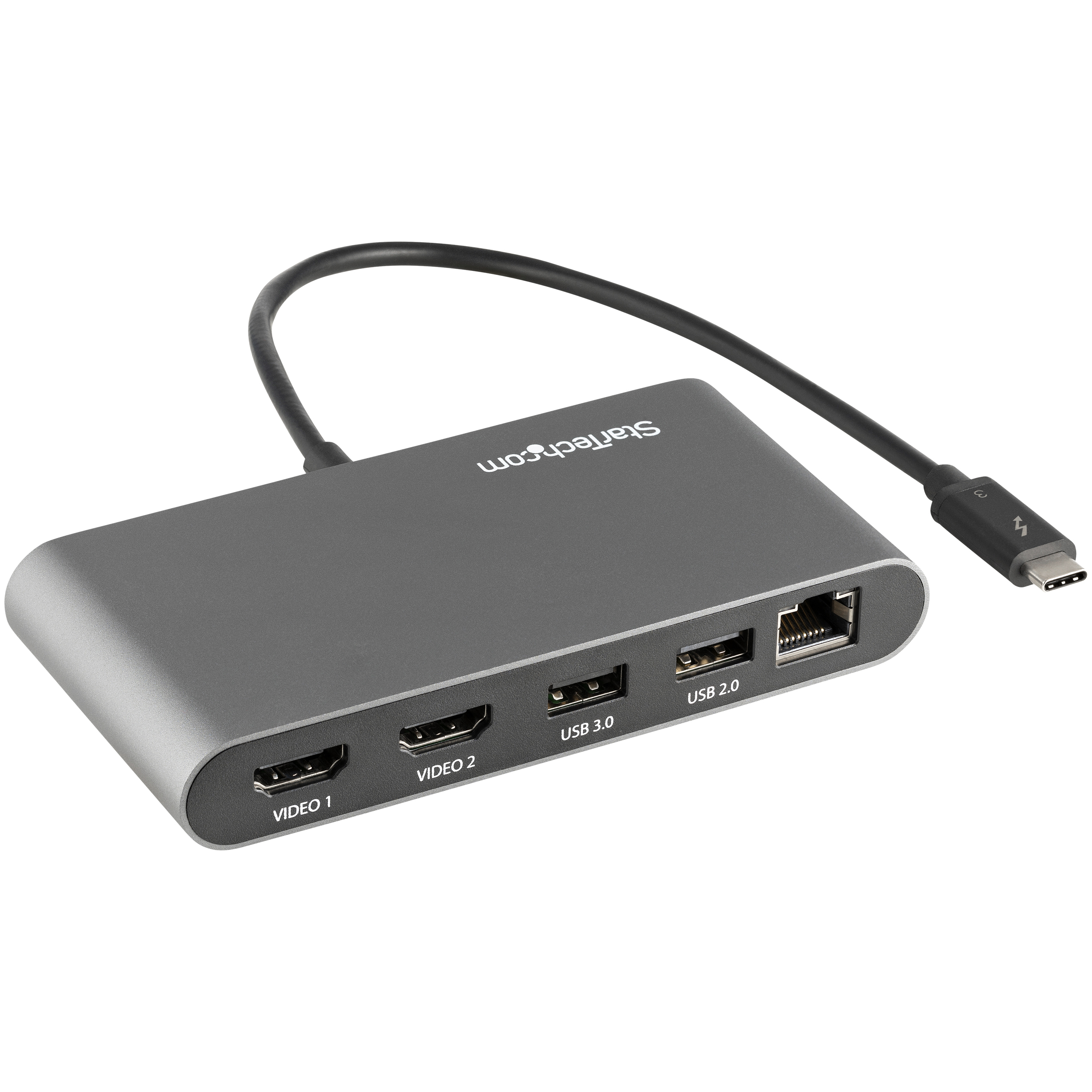 Hub USB grigio con più porte e cavo.