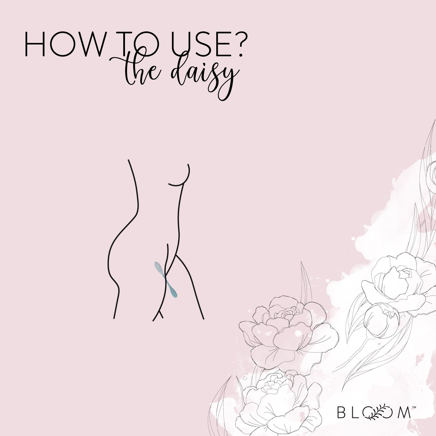 Illustration einer Person, die ein Produkt verwendet, mit Text "How to use? the daisy" und floralen Akzenten.