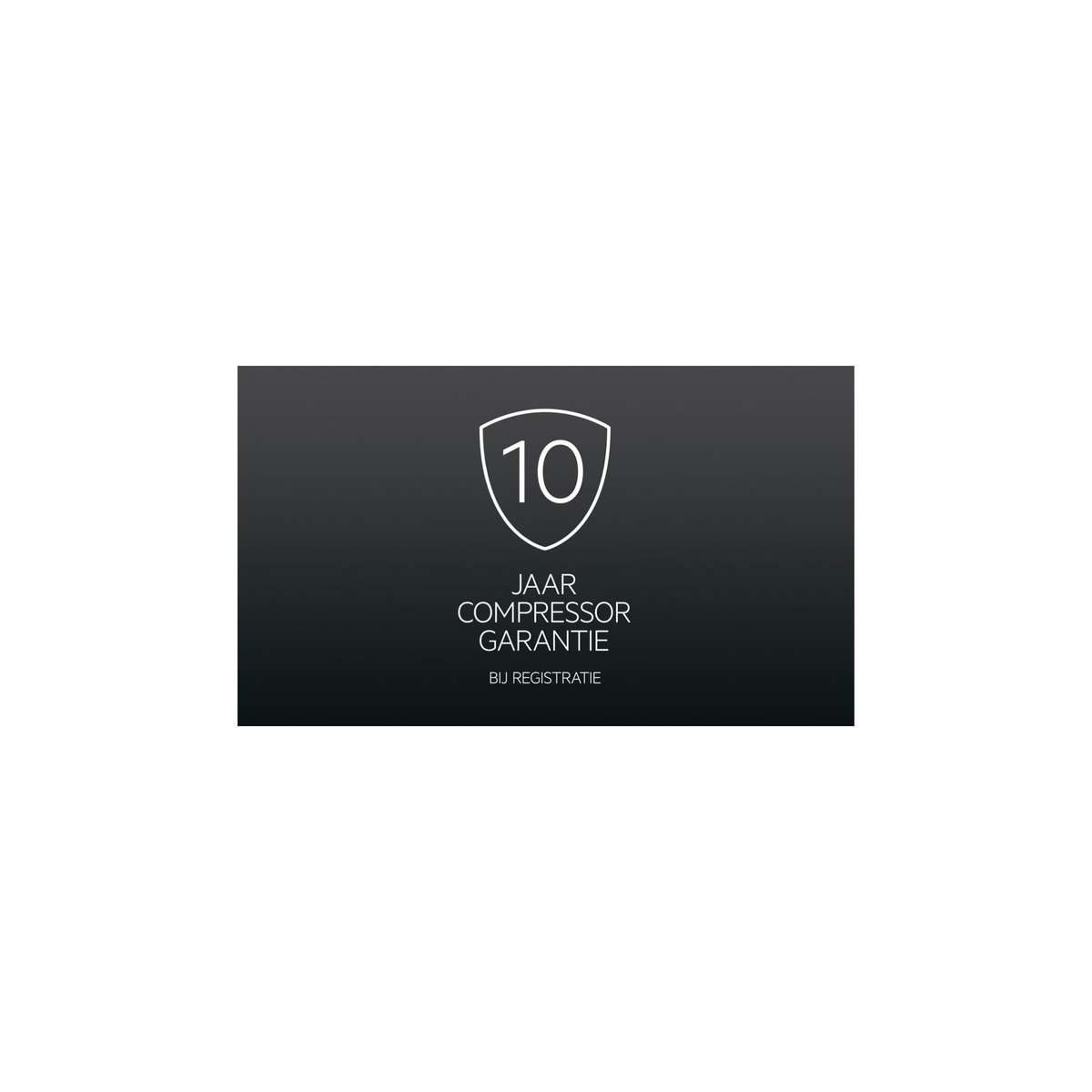 Fondo negro con escudo blanco y número 10. Texto: JAAR COMPRESSOR GARANTIE.
