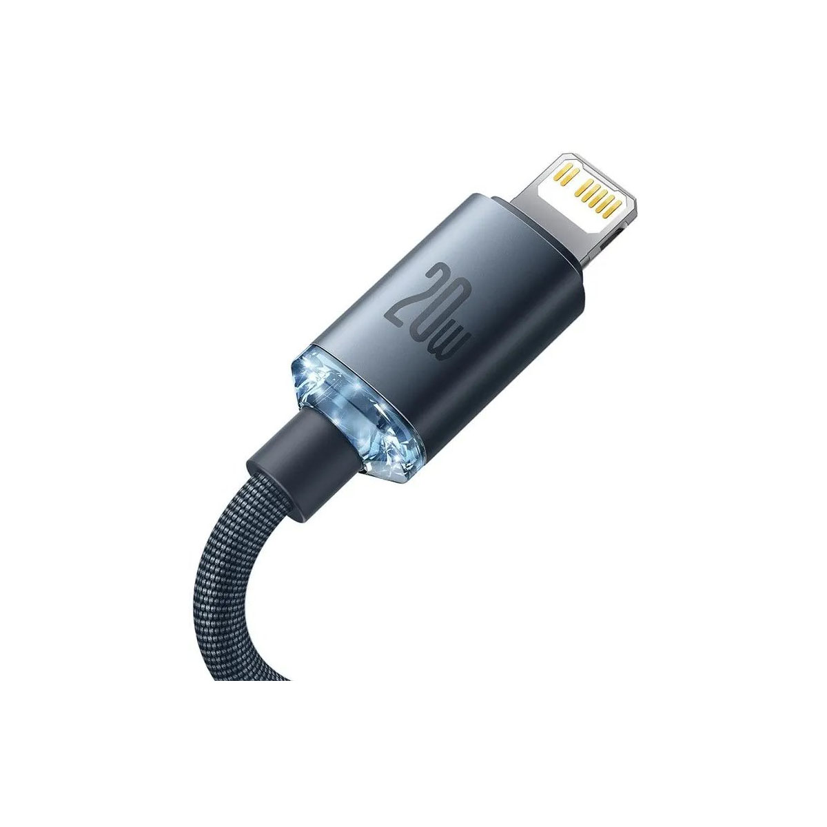 Czarny i szary kabel USB-C do Lightning z etykietą 20W.