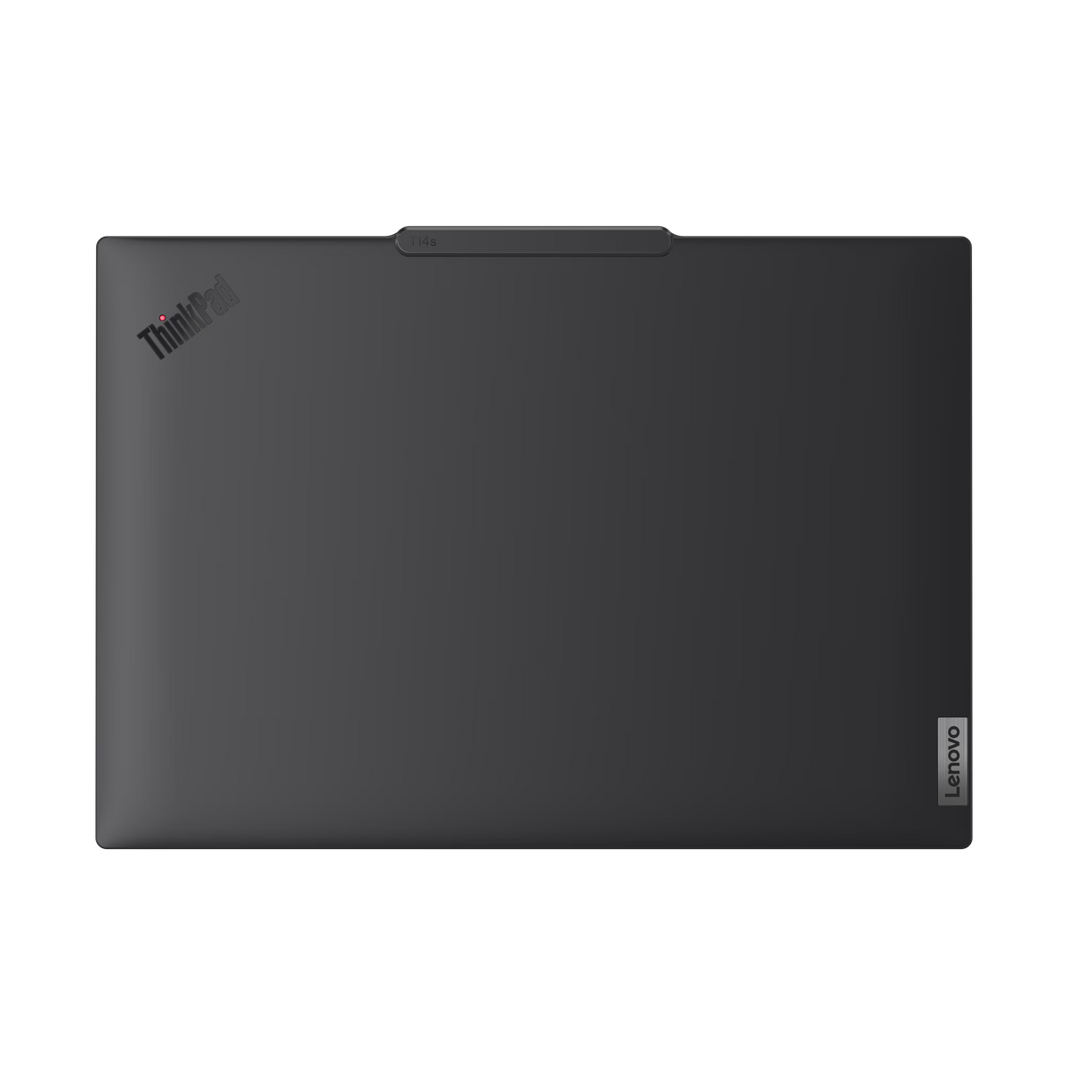 Portátil Lenovo ThinkPad negro cerrado. El portátil tiene el logotipo de ThinkPad. La superficie es gris oscuro.