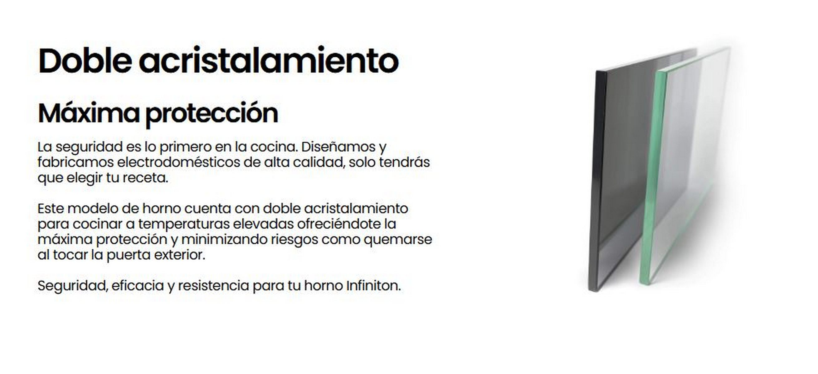 Texto sobre doble acristalamiento y seguridad del horno con un doble panel de vidrio.