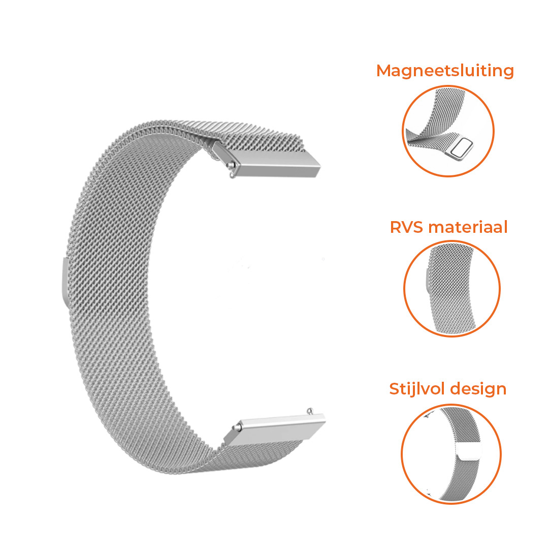 Silbernes Uhrenarmband mit Mesh-Design und Magnetverschluss.