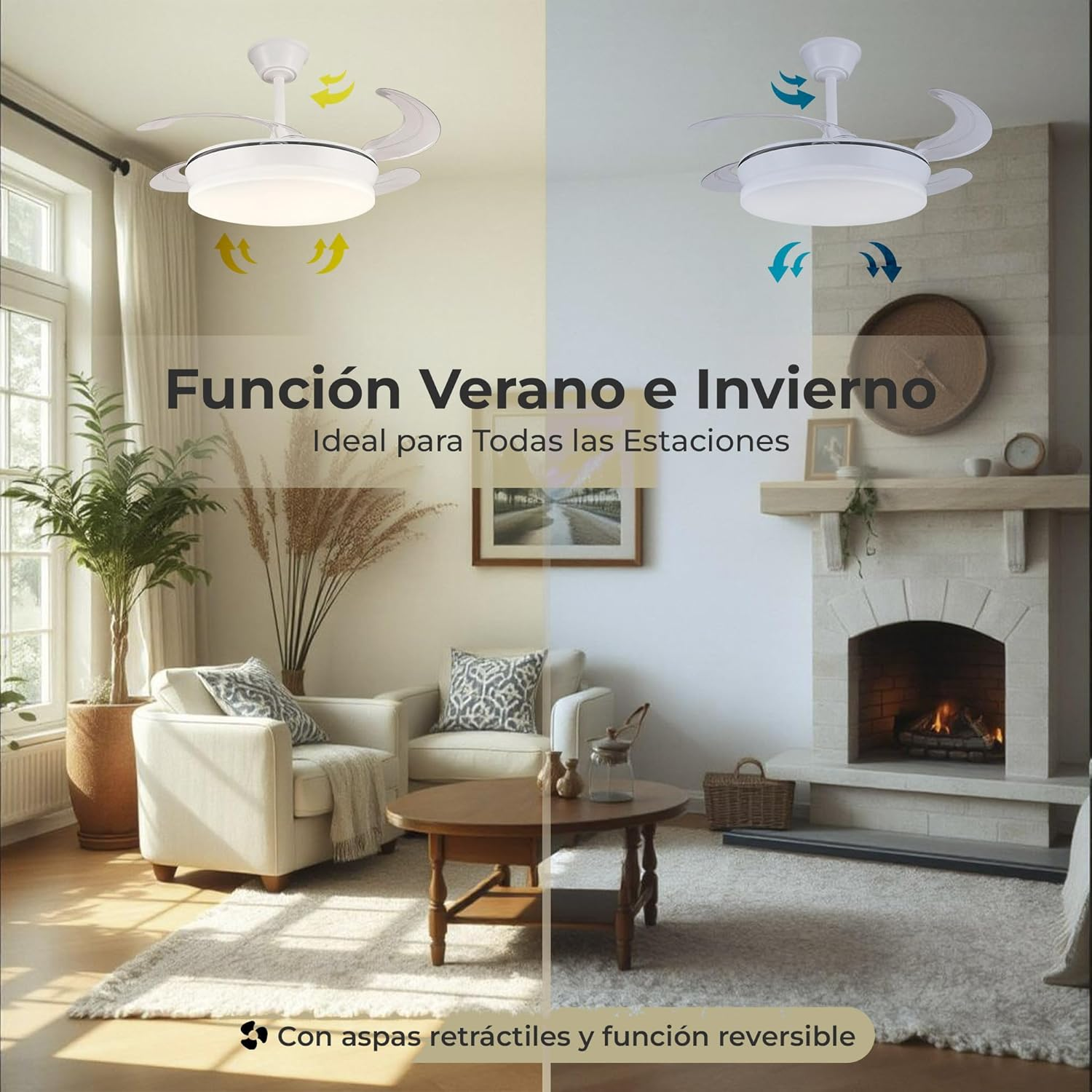 Ventilador De Techo Con Luces RGB Y Bluetooth - Aspas Retráctiles De 108 Cm