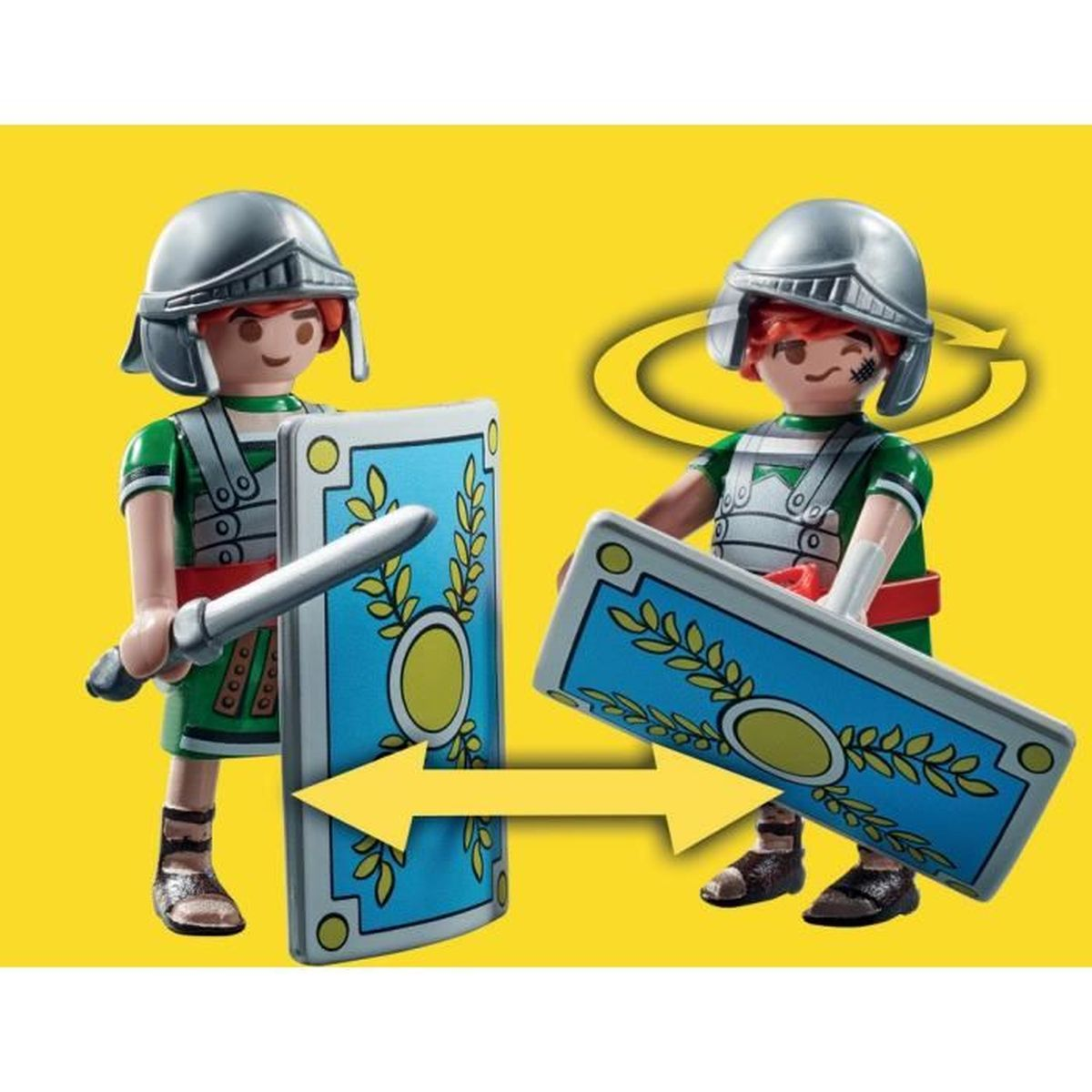 Personaggi Playmobil di soldati romani. Uno tiene una spada, l'altro uno scudo.