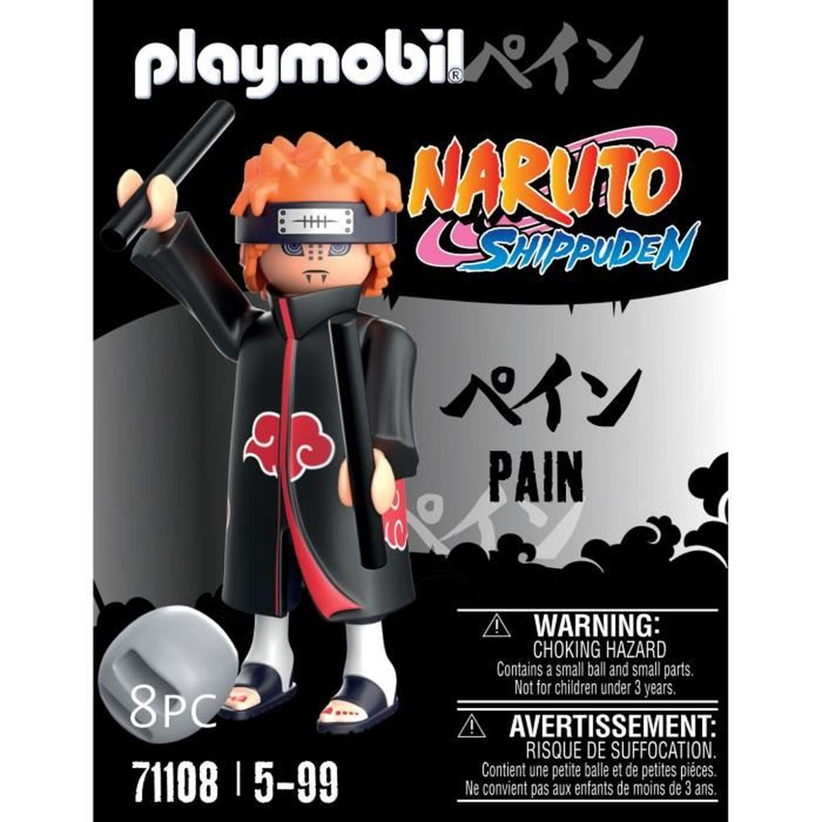 Eine Playmobil Naruto Shippuden-Figurenbox. Auf der Box ist die Figur Pain abgebildet. Das Set enthält 8 Teile.
