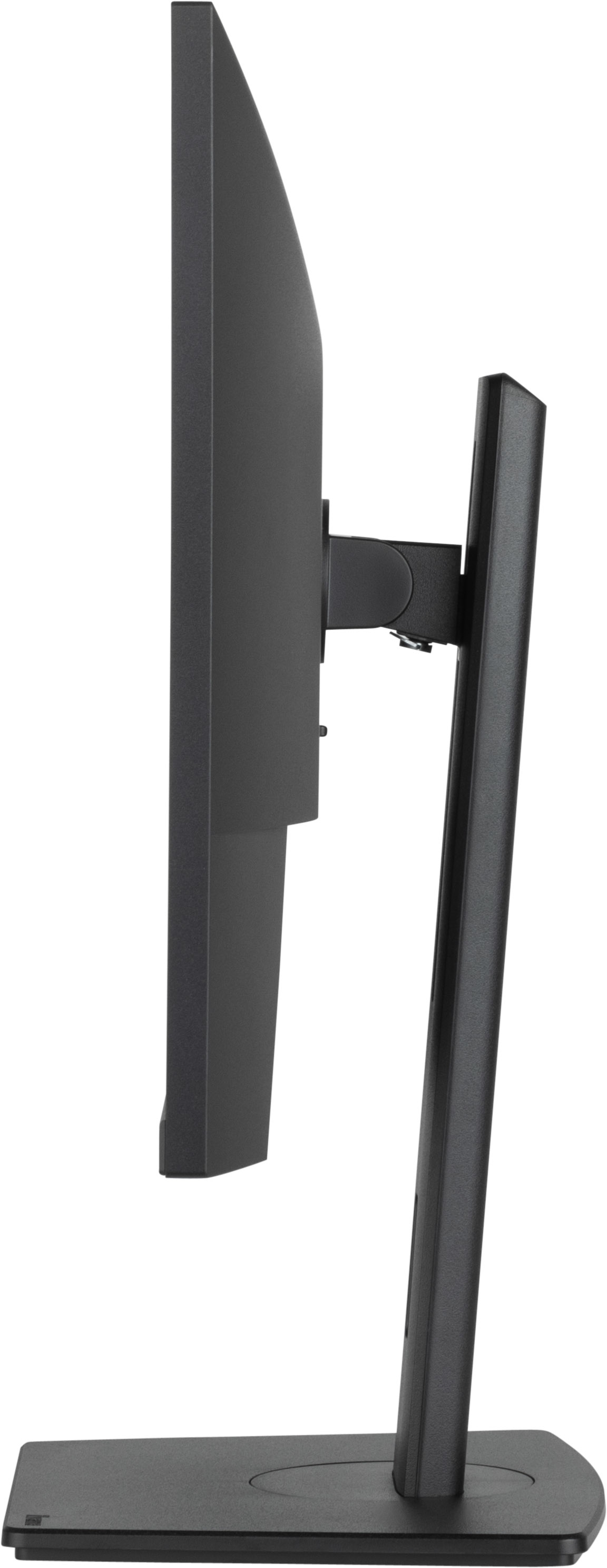 Czarny monitor komputera na białym tle. Stojak również jest czarny.