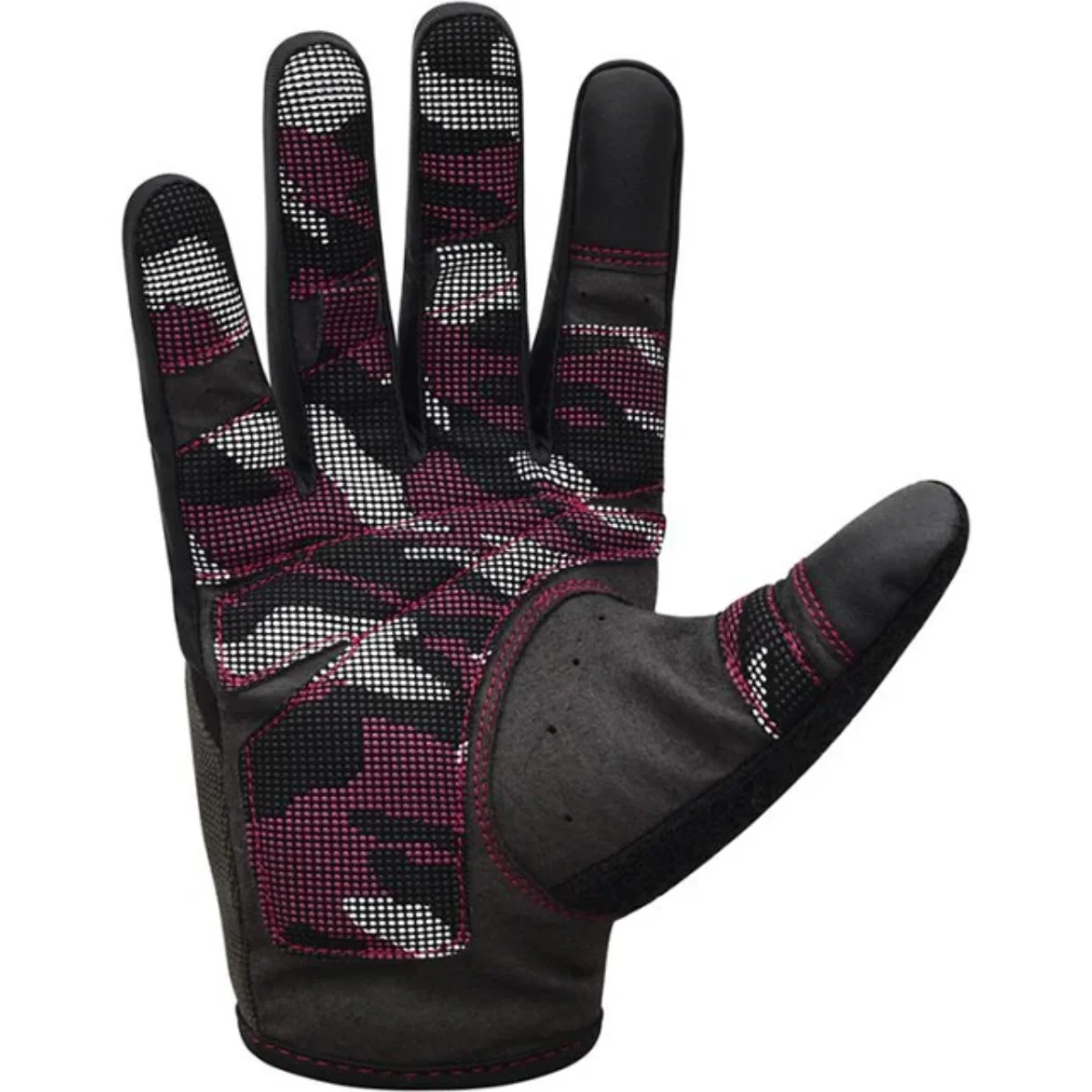 Un gant avec un motif camouflage rouge et noir. Intérieur en cuir noir.