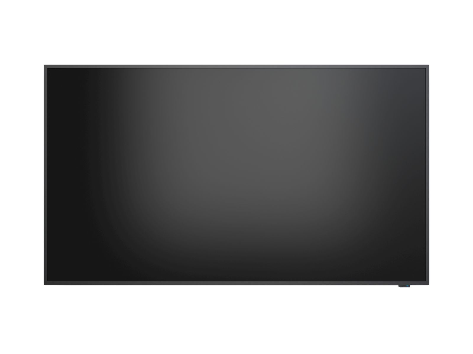 Ein dunkler Bildschirm, möglicherweise ein Monitor oder Fernseher, ist vor einem weißen Hintergrund zentriert.