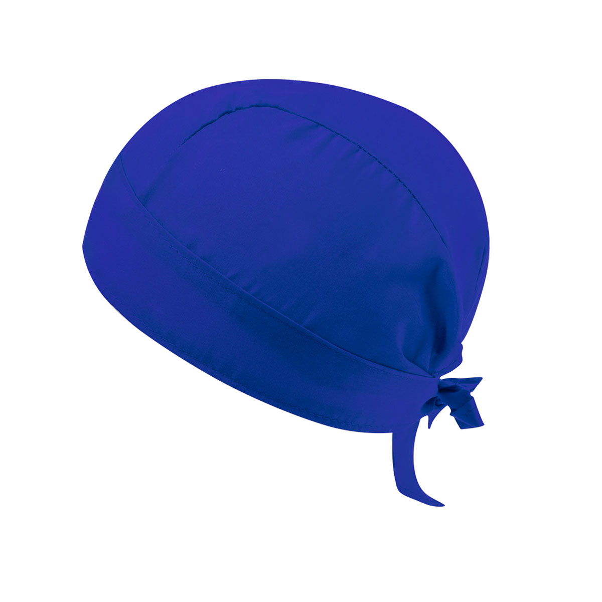 Un gorro quirúrgico azul sobre un fondo blanco.