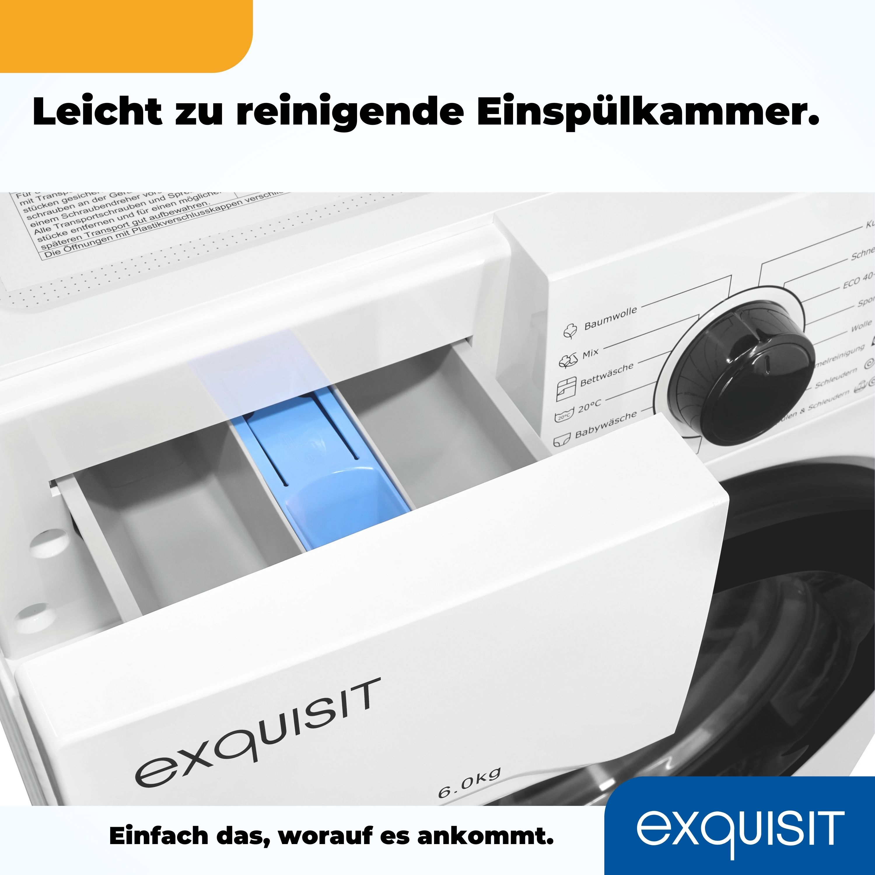 Nahaufnahme einer Waschmaschinenschublade mit geöffnetem Waschmittelfach.