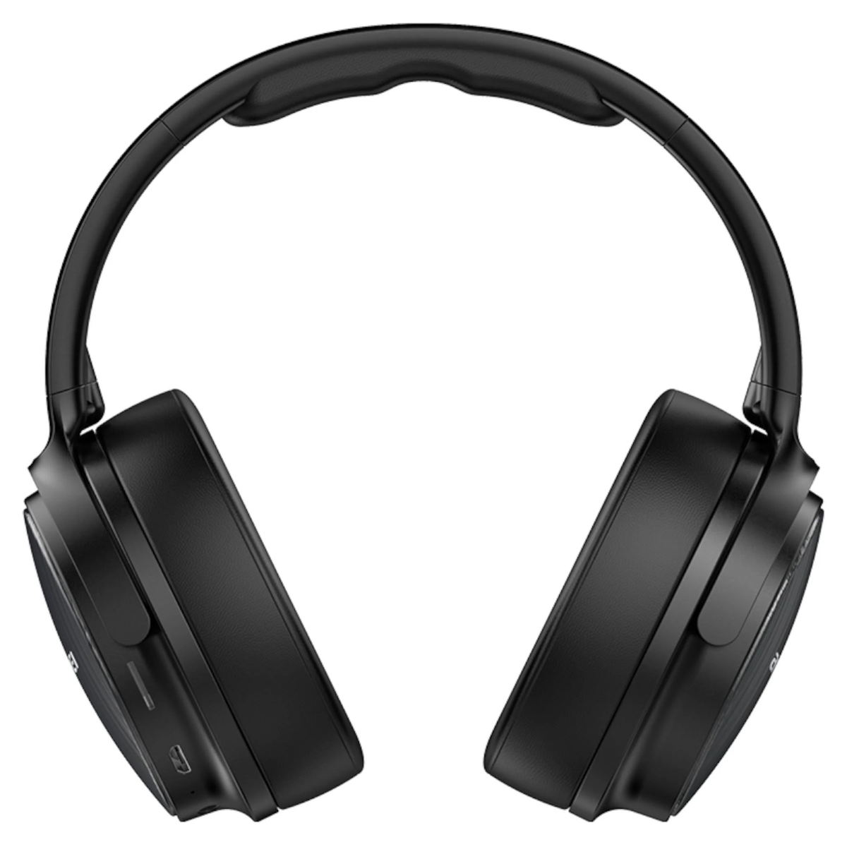 Schwarze Kopfhörer mit Over-Ear-Design, die das Kopfband und die Ohrmuscheln zeigen.