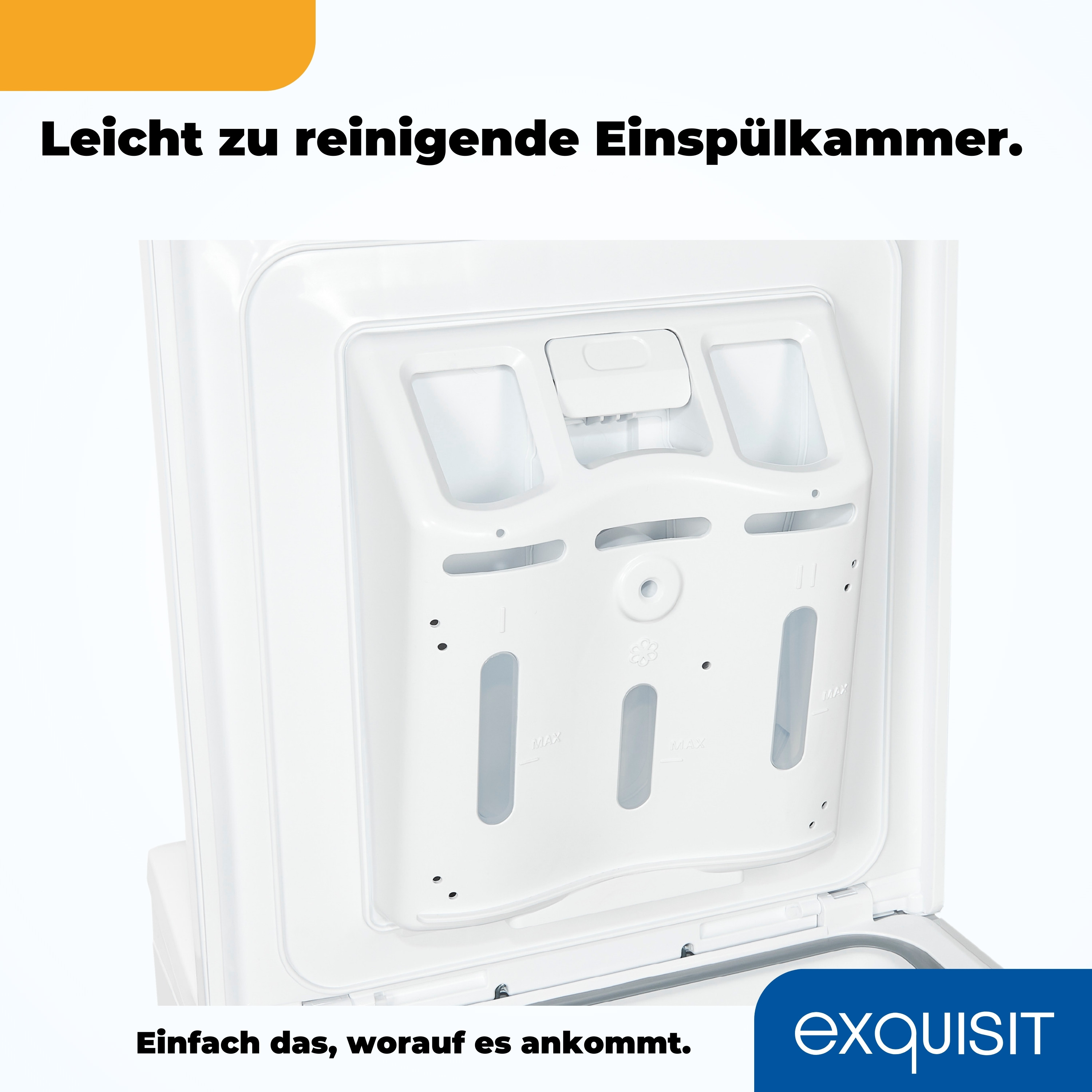 Weißer Waschmittelspender mit offener Tür.