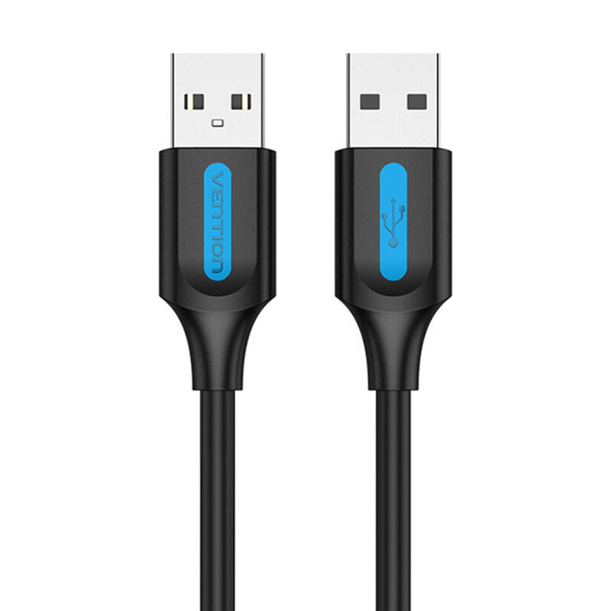 Due cavi USB con fili neri e dettagli blu sui connettori.