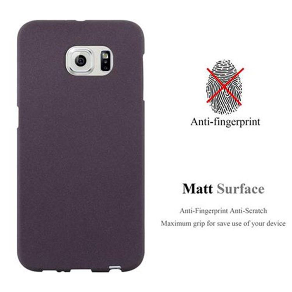 Custodia viola con funzioni anti-impronta e antigraffio, un'icona di impronta digitale è presente.