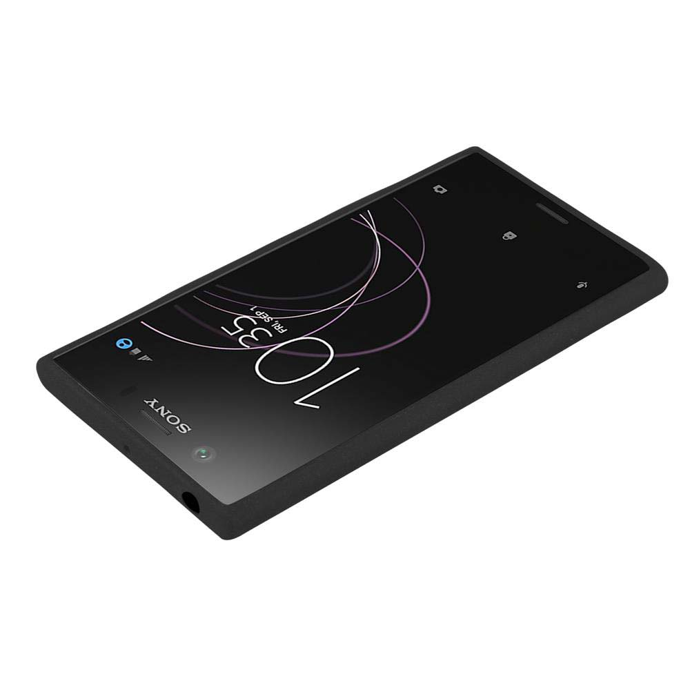 Smartphone nero con schermo che mostra l'ora, in una custodia.