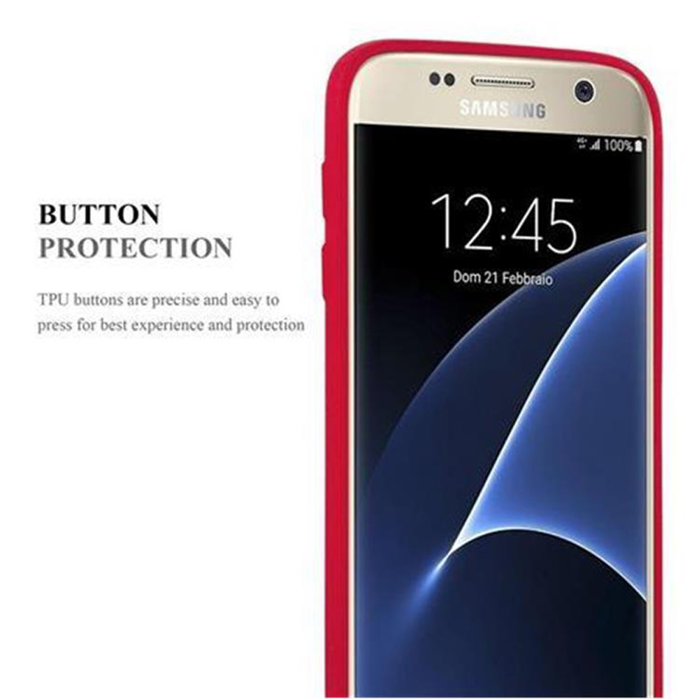 Uno smartphone con custodia rossa, che mostra l'ora e la data.