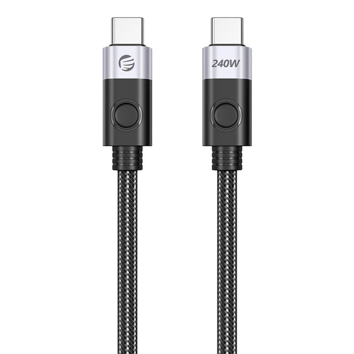 Zwei USB-C-Ladekabel, schwarze Kabel, mit einem Ladesymbol und der Aufschrift 240W.