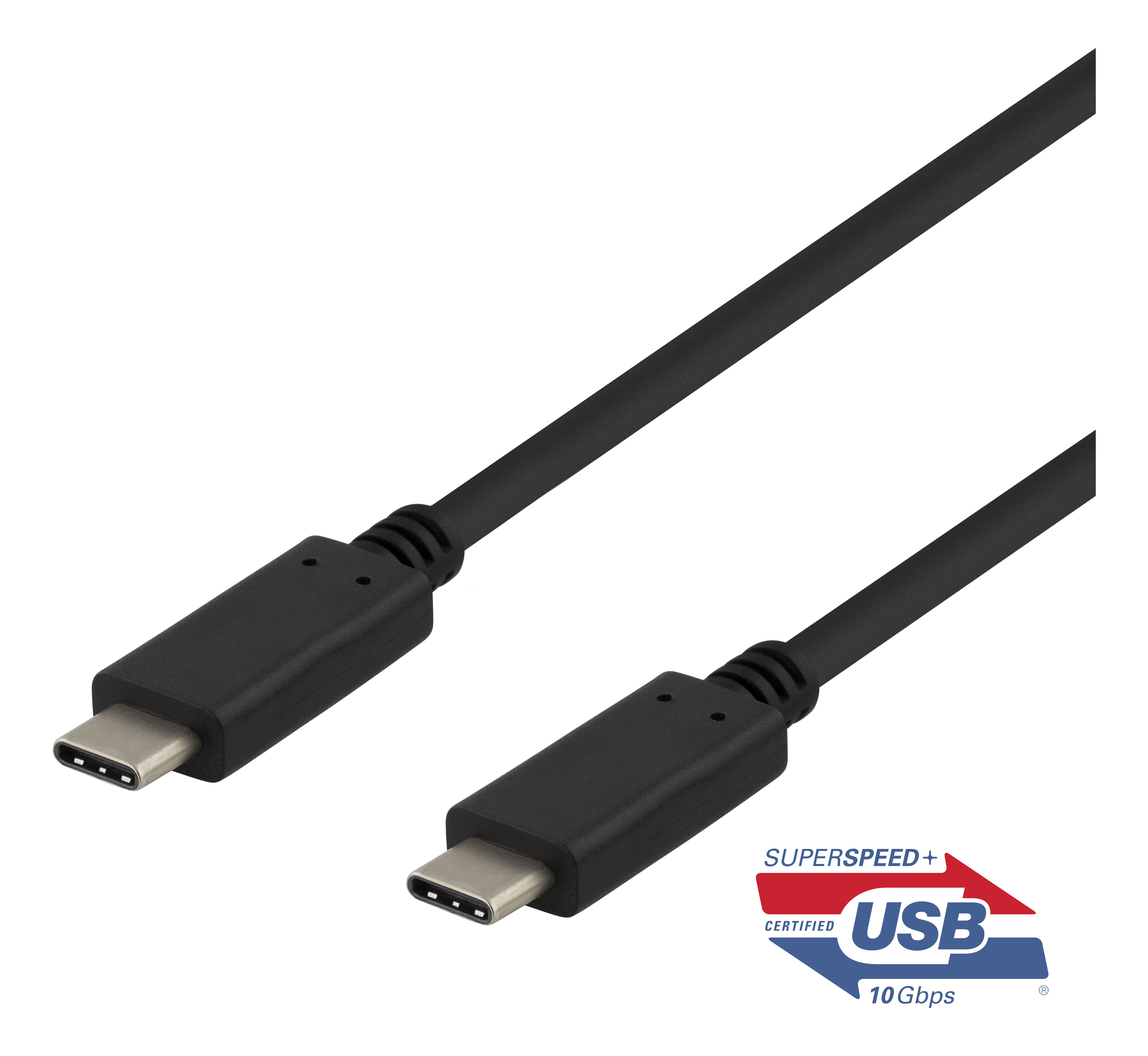 Two black USB-C cables. The word SUPER SPEED and USB 10 Gbps is on the right.