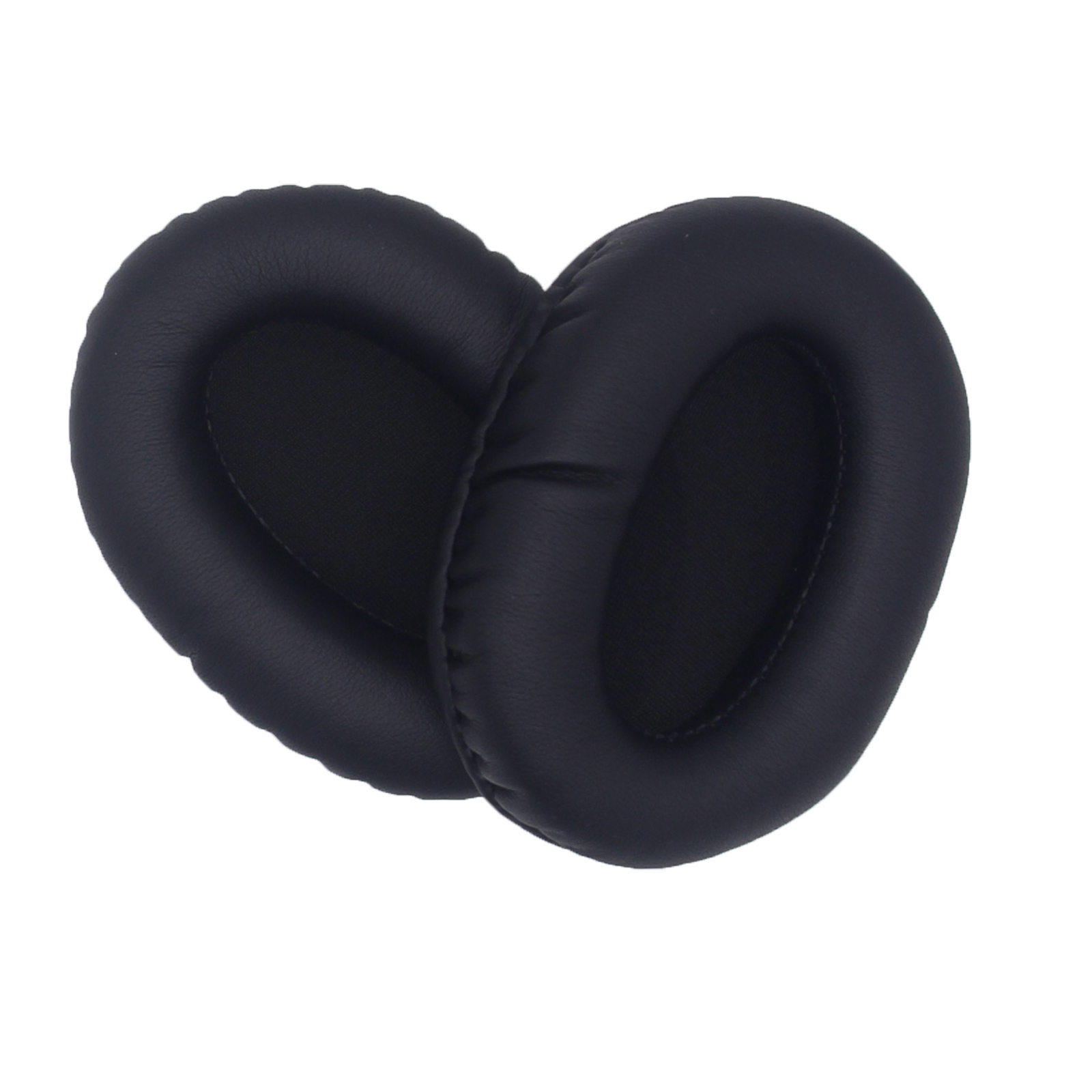 Para czarnych nauszników na białym tle. Okrągłe i miękkie.