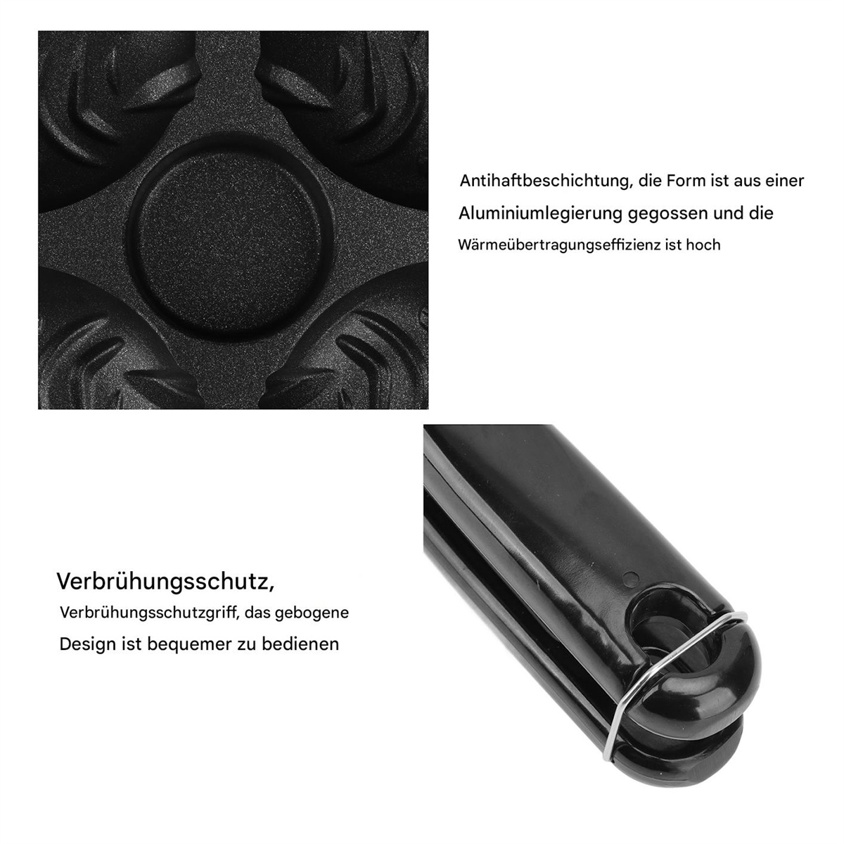 Nahaufnahme einer Pfanne, zeigt Oberflächendetails und Griffdesign.