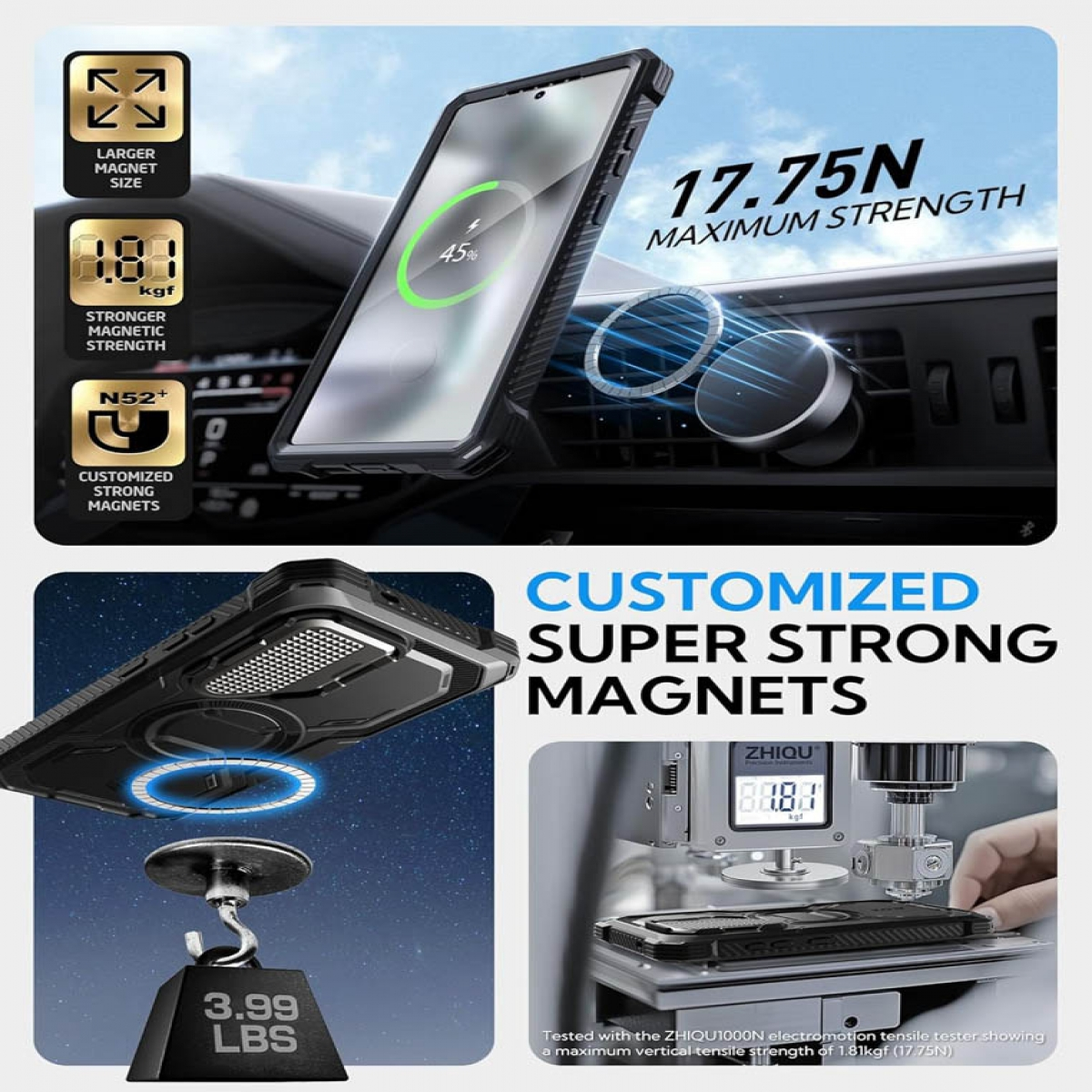 Telefon in Autohalterung, magnetisch mit Stärkedetails, schwarzes Gehäuse. Details zu Magneten, Telefonladen.
