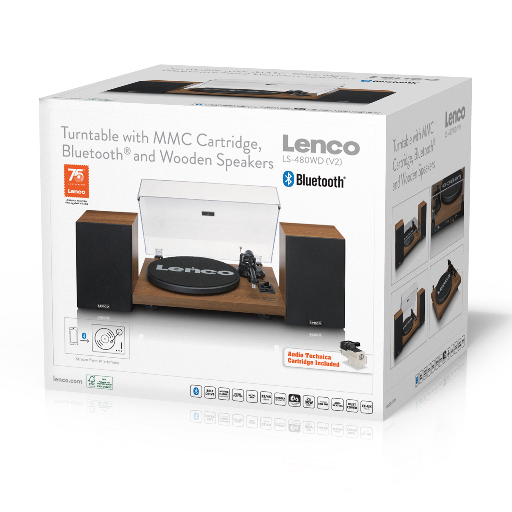 Lenco LS-480 Giradischi Bluetooth Con 2 Altoparlanti Esterni In Legno, Trasmissione A Cinghia, 33/45 Giri - 2