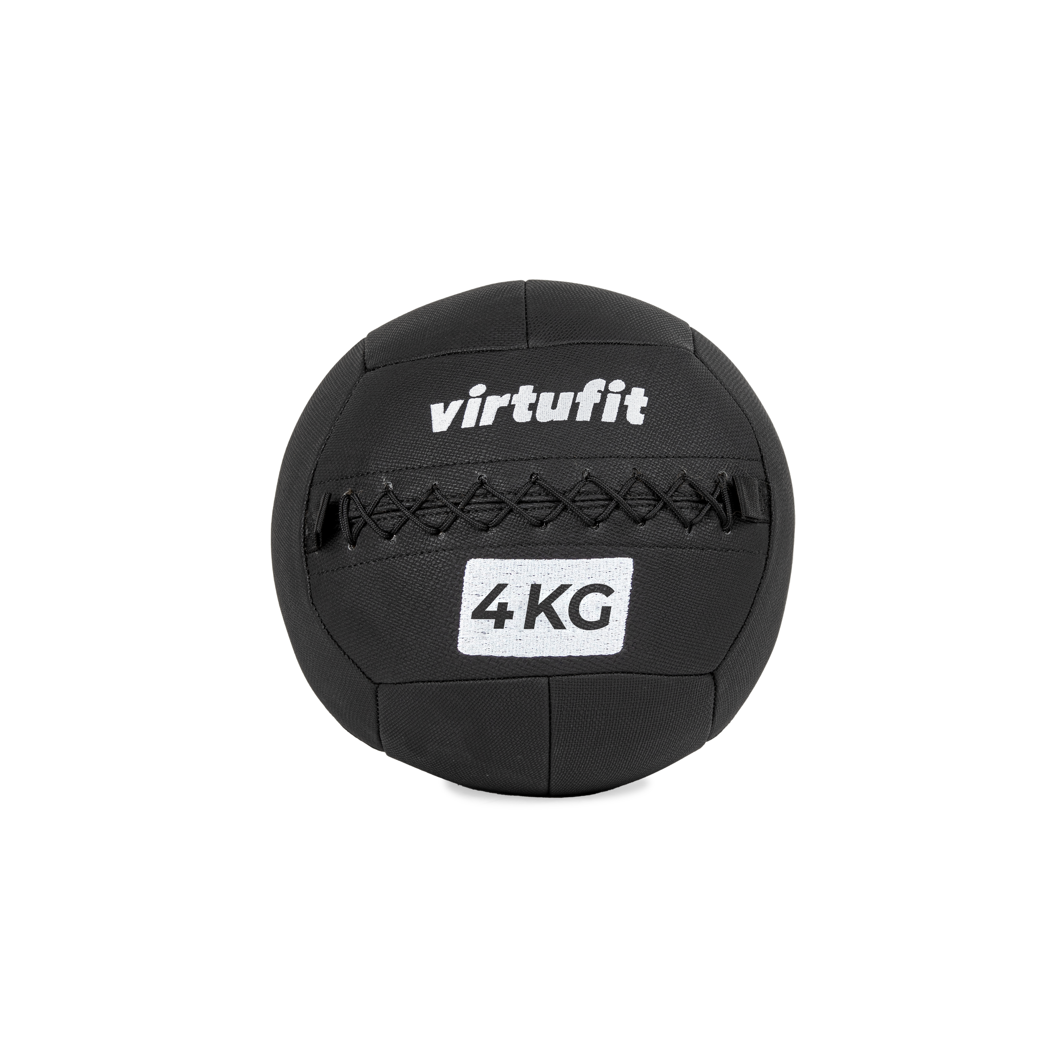 Schwarzer Virtufit Medizinball mit weißem Text und schwarzem Hintergrund.