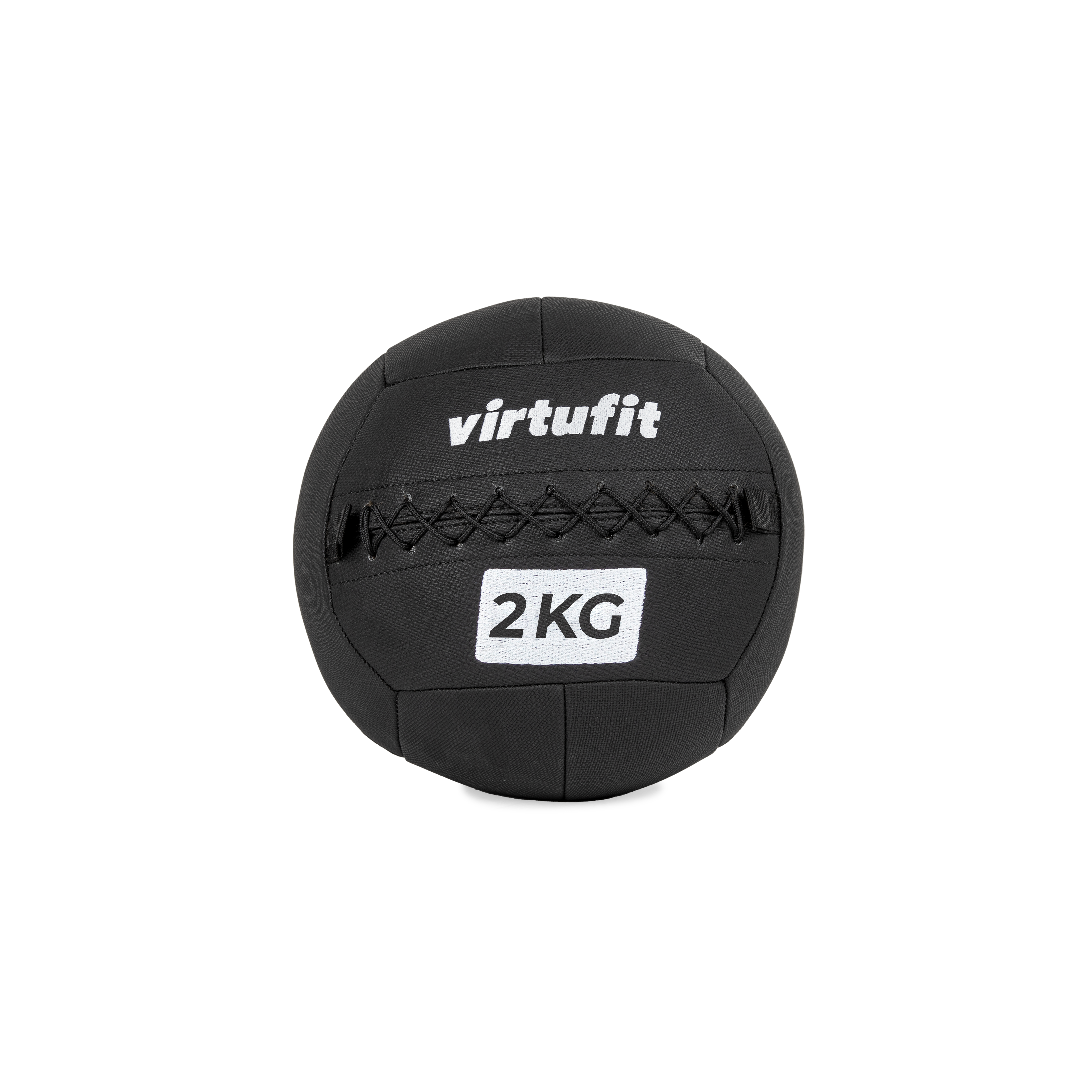 Ein schwarzer, gewichteter Medizinball mit dem Wort „virtufit“ und dem Gewicht 2KG darauf.