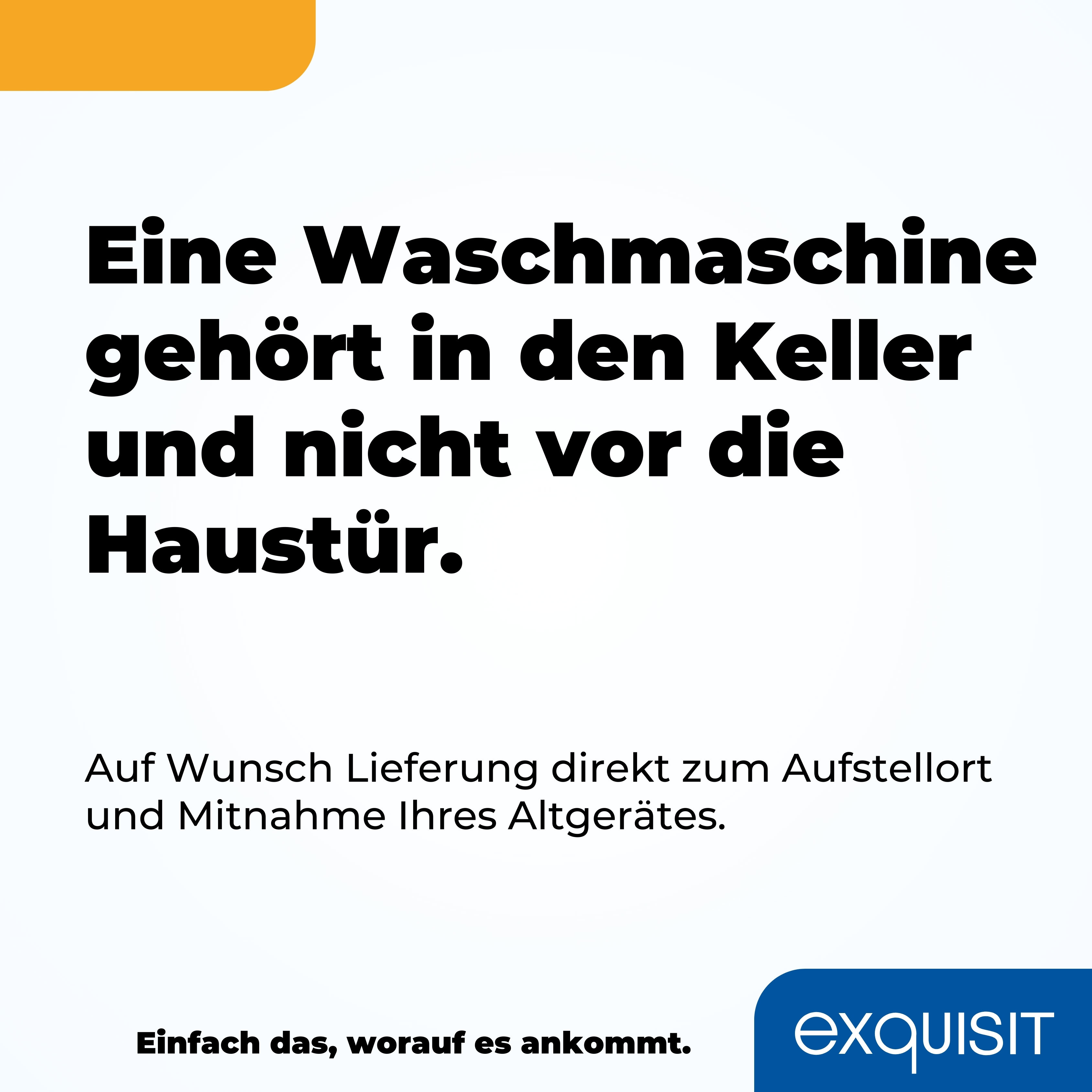 Werbeanzeige für eine Waschmaschine, die besagt, dass sie in den Keller gehört.