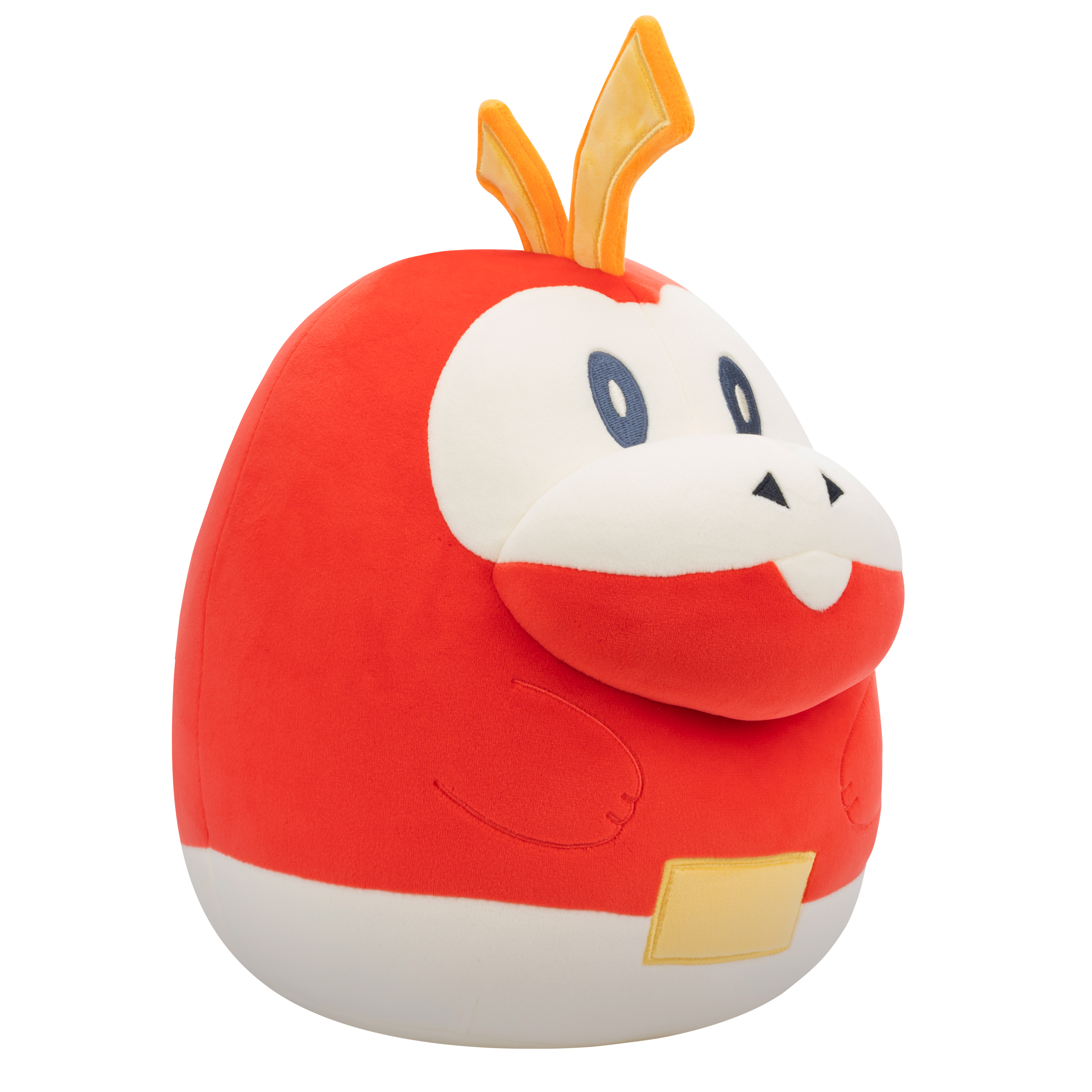 Ein rotes und weißes Plüschtier einer Pokémon-Figur, mit weißem Hintergrund.