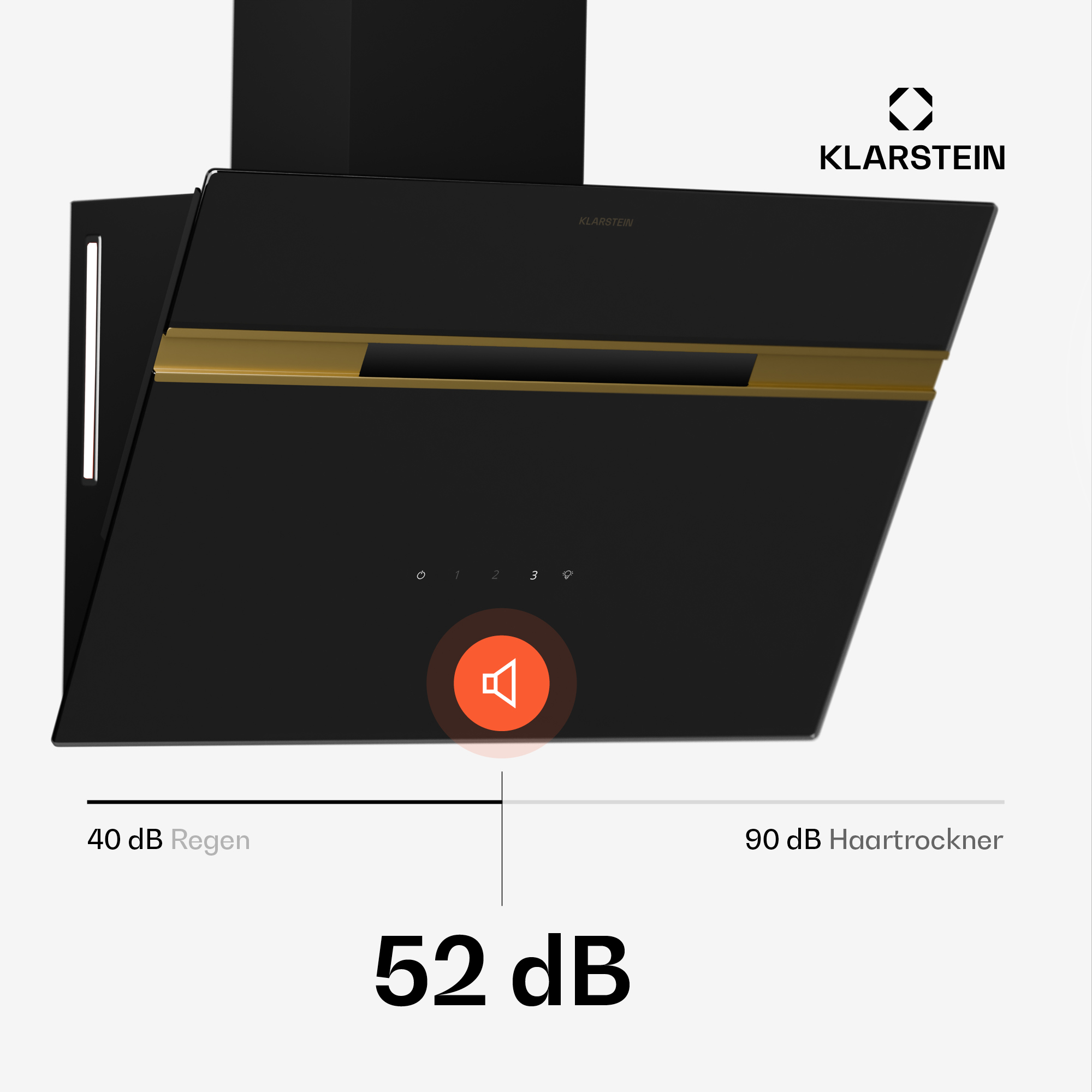 Cappa nera e oro con display digitale e indicazione del livello sonoro.