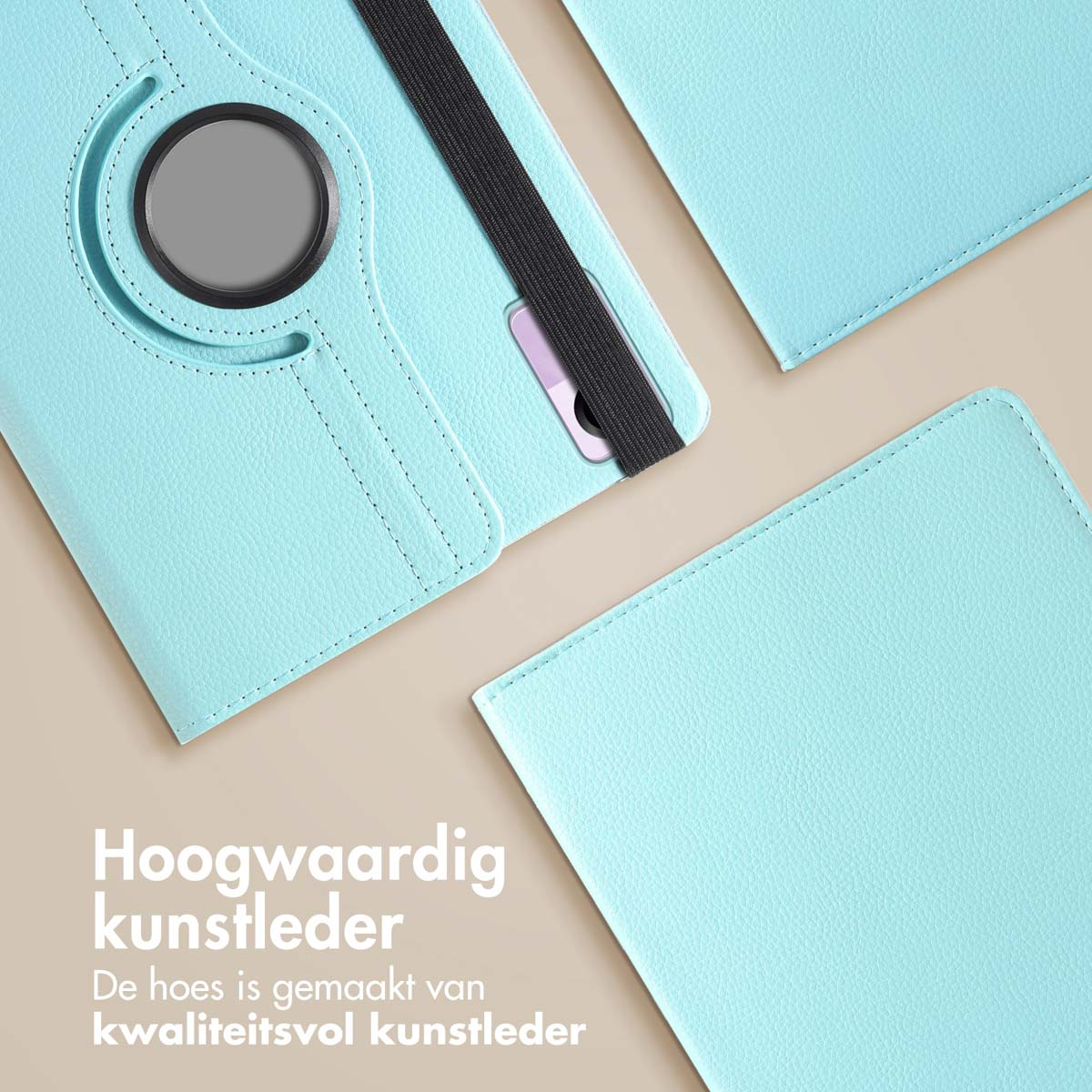 Tablet case with a light blue color. There are three cases, showing the quality of the artificial leather.