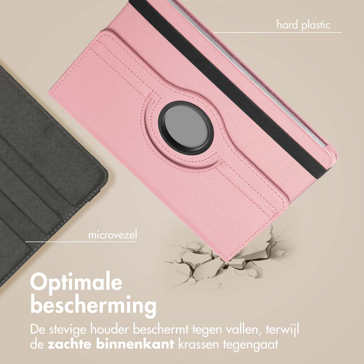 Roze tablethoes. Hard plastic en microvezel zijn zichtbaar.
