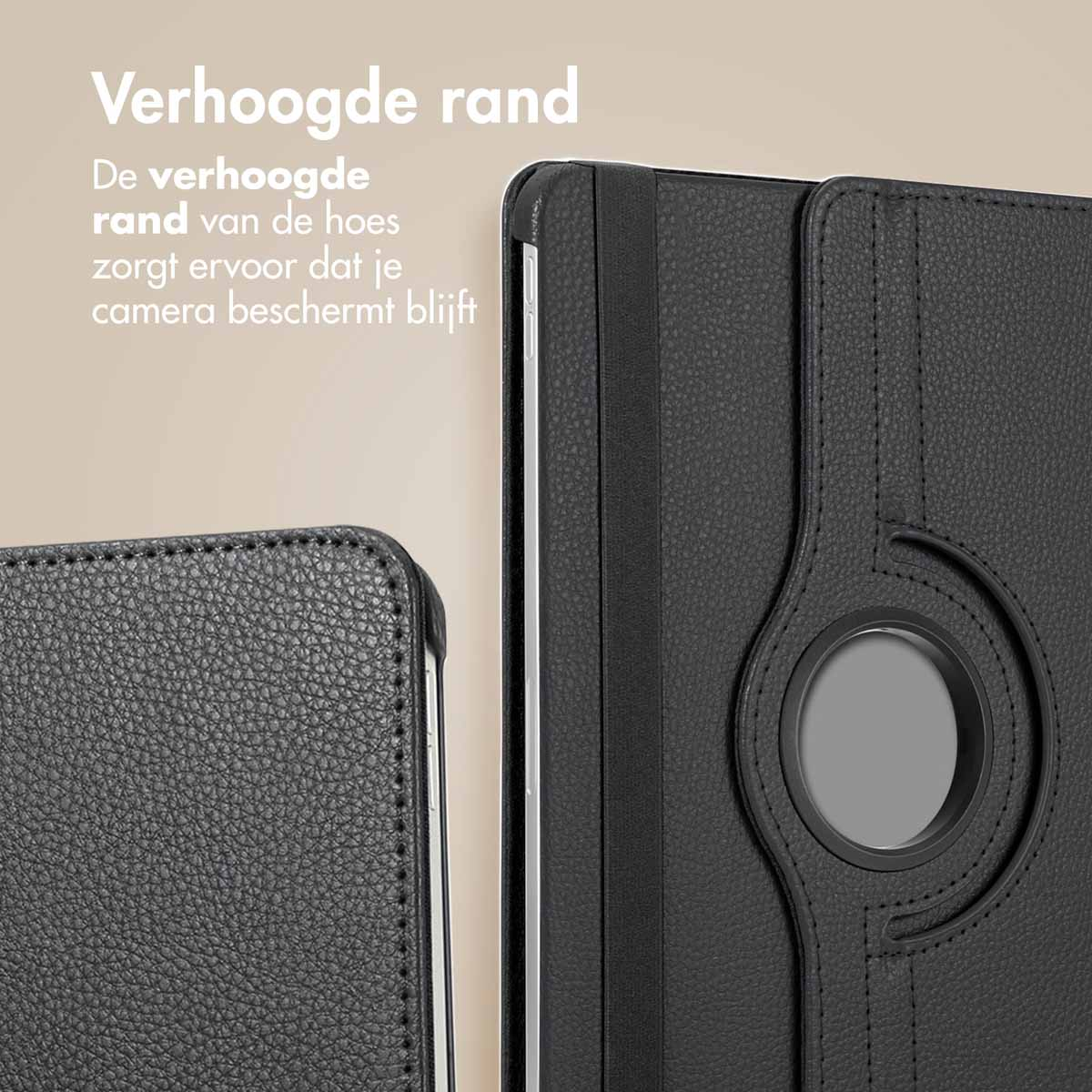 Étui de tablette noir, avec un bord surélevé et une sangle élastique noire.
