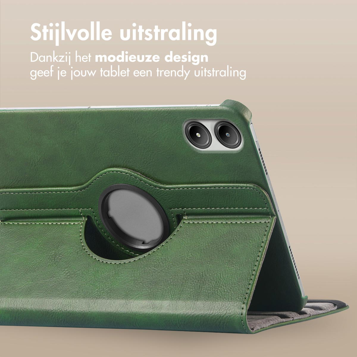 Green tablet case in angled view. It is open.