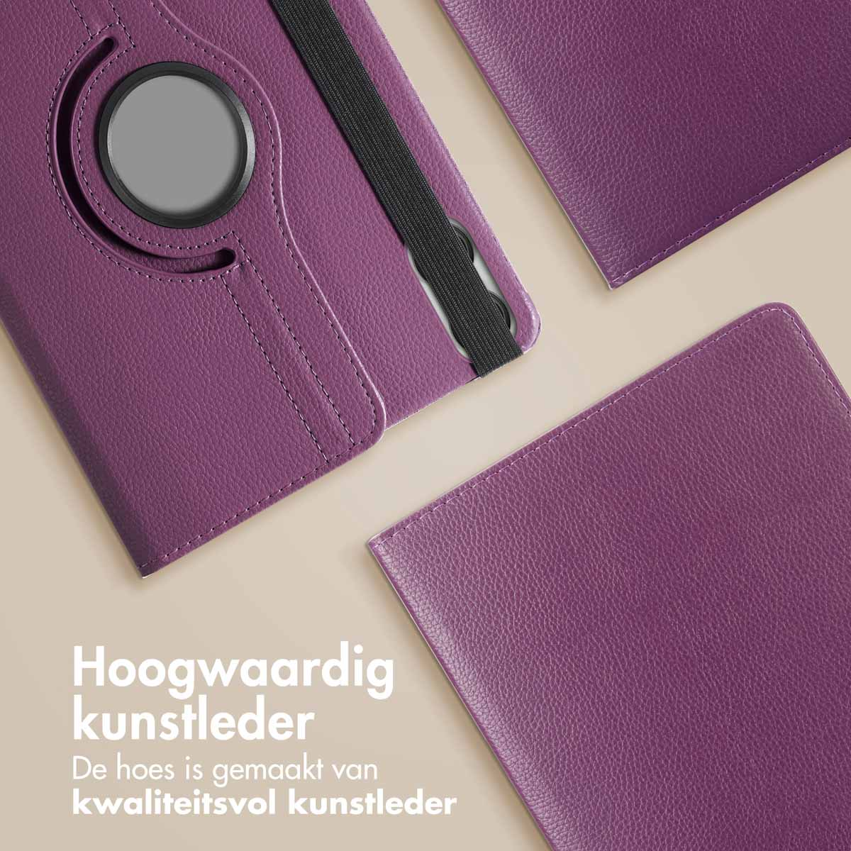 Paarse tablethoes. Een tablet zit erin, in een schuine positie.