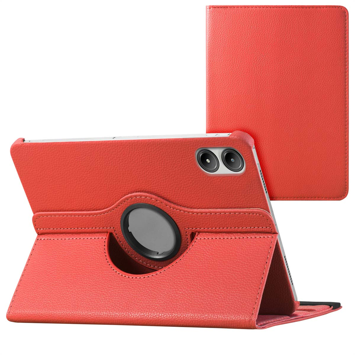 Red tablet in a stand case, with a second case.