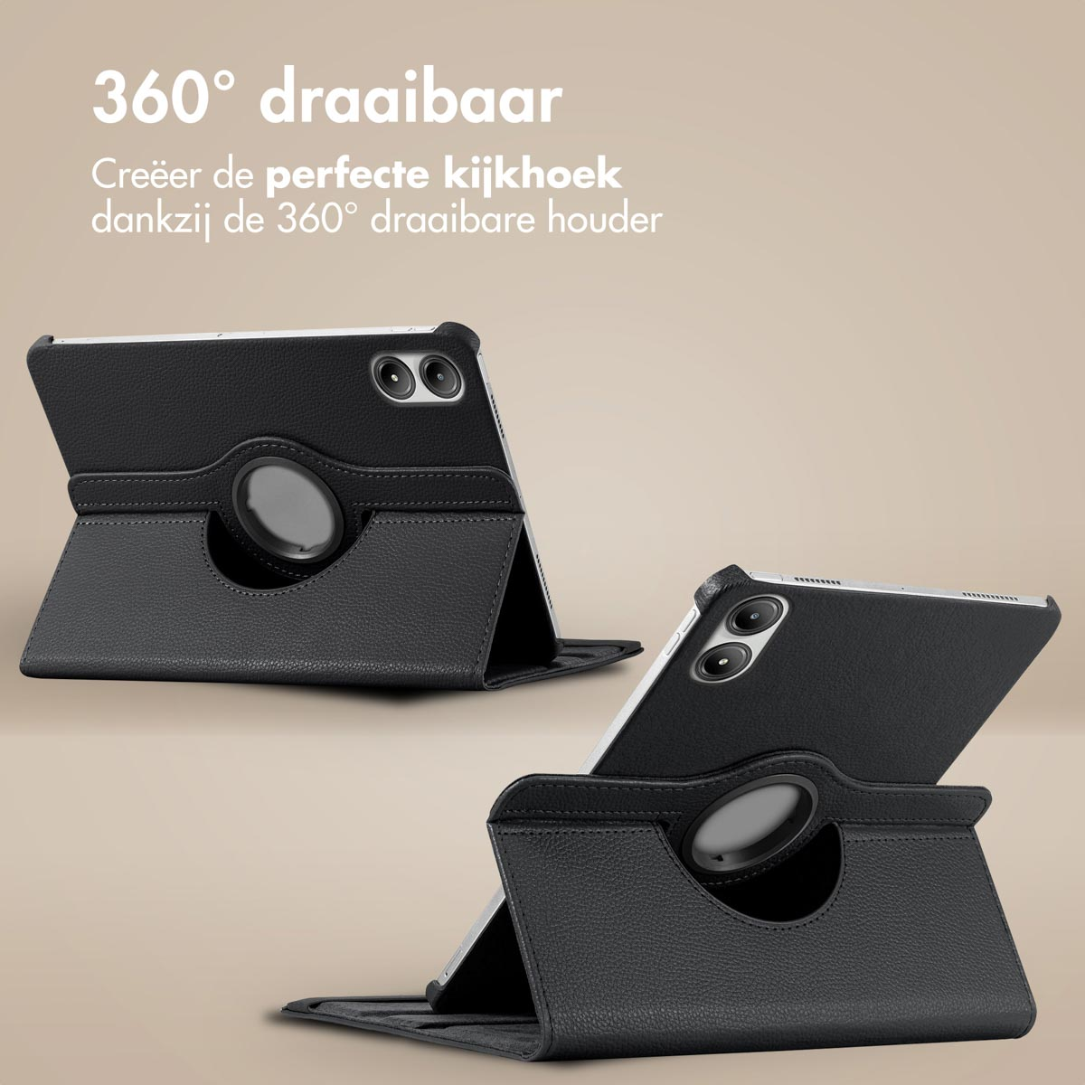 Black tablet case. Two tablets are visible.