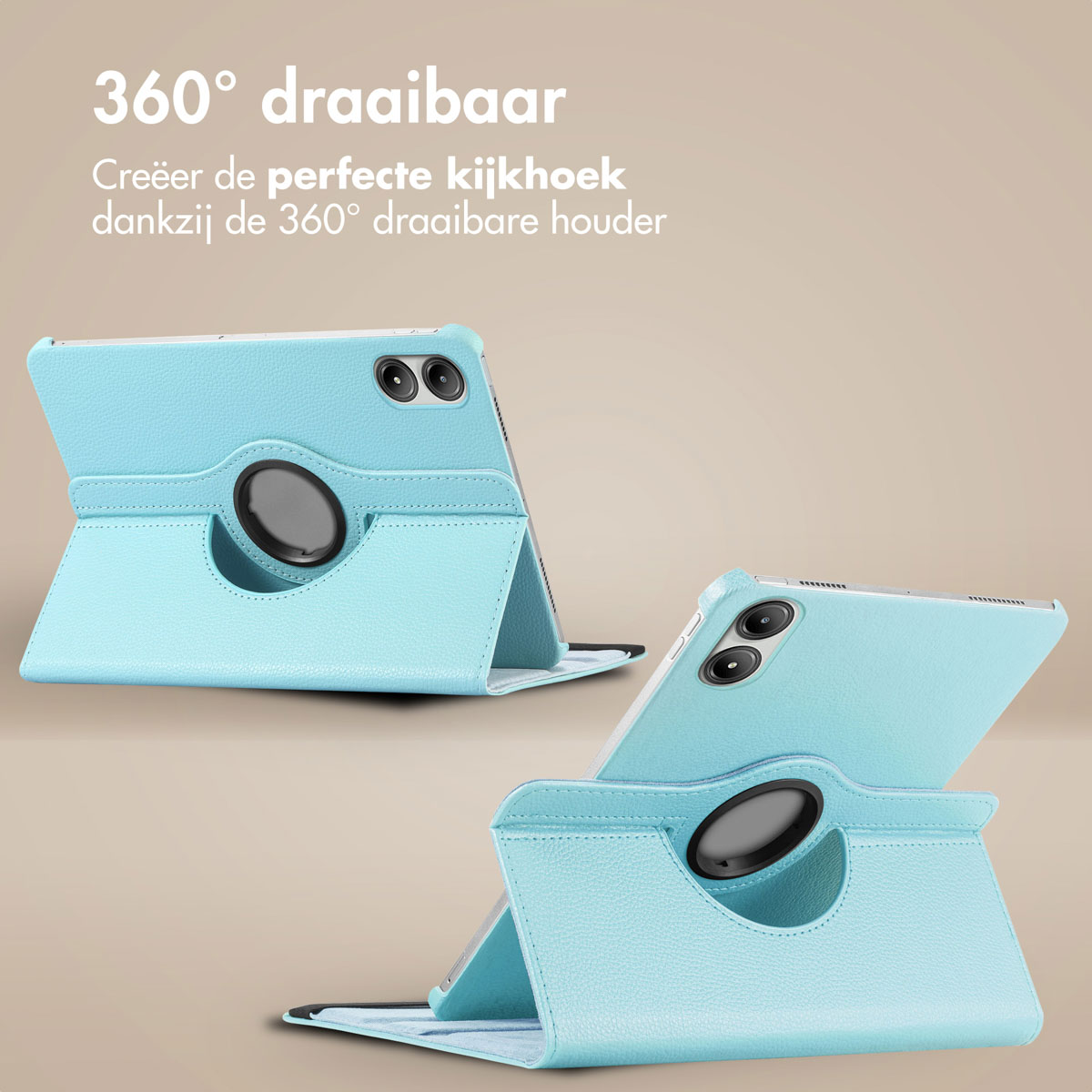 Light blue tablet case. Two tablets are visible.