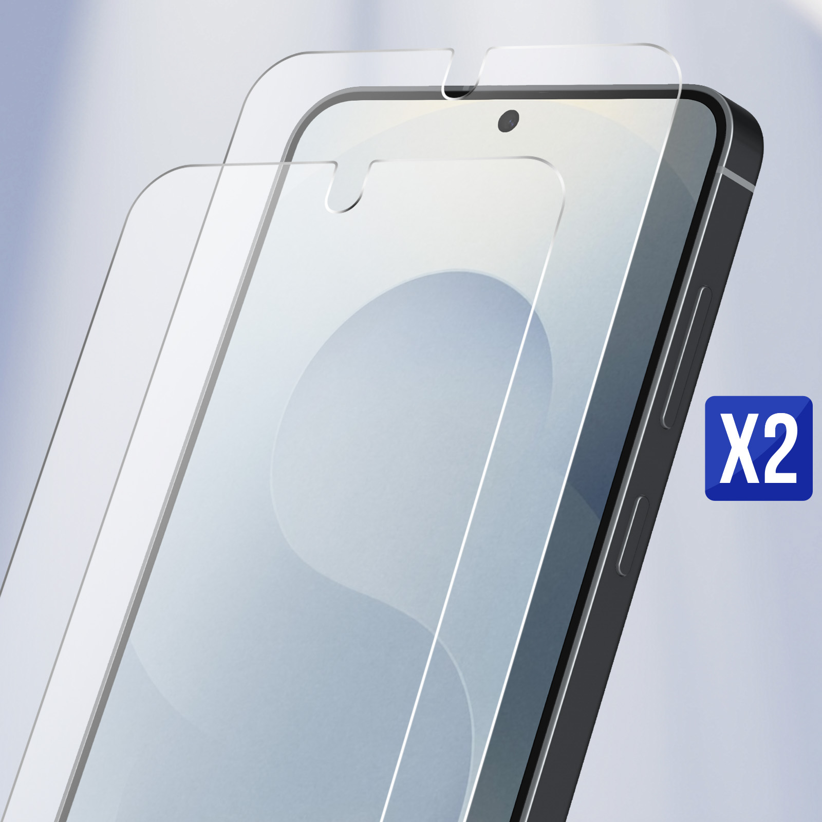 Deux protecteurs d'écran transparents sont placés sur l'écran d'un téléphone.