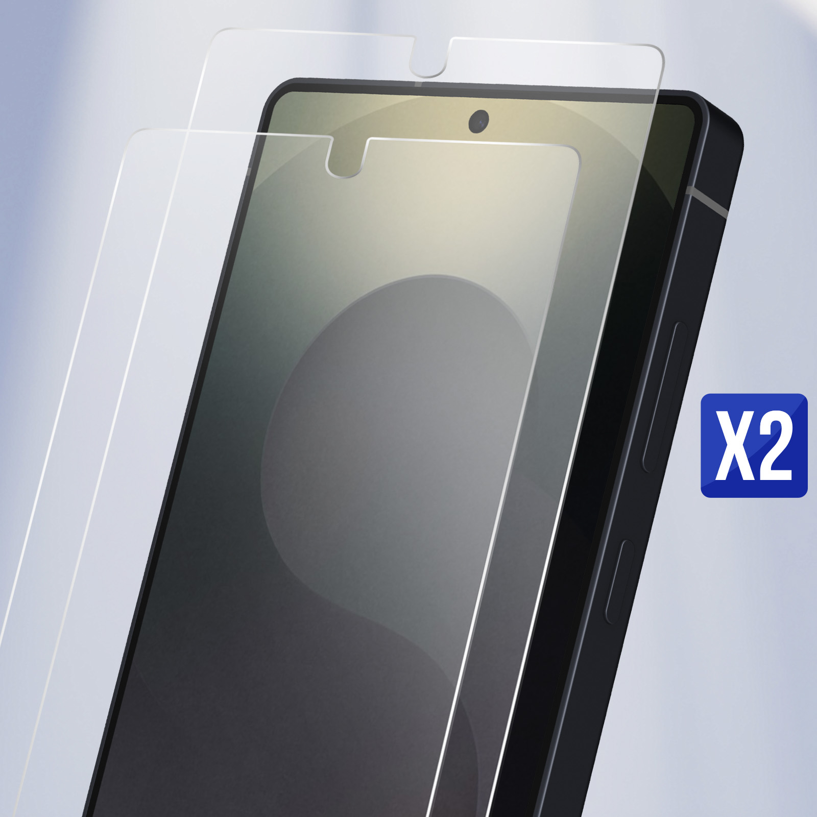 Zbliżenie telefonu z dwiema osłonami ekranu. Tekst 'X2' jest widoczny.