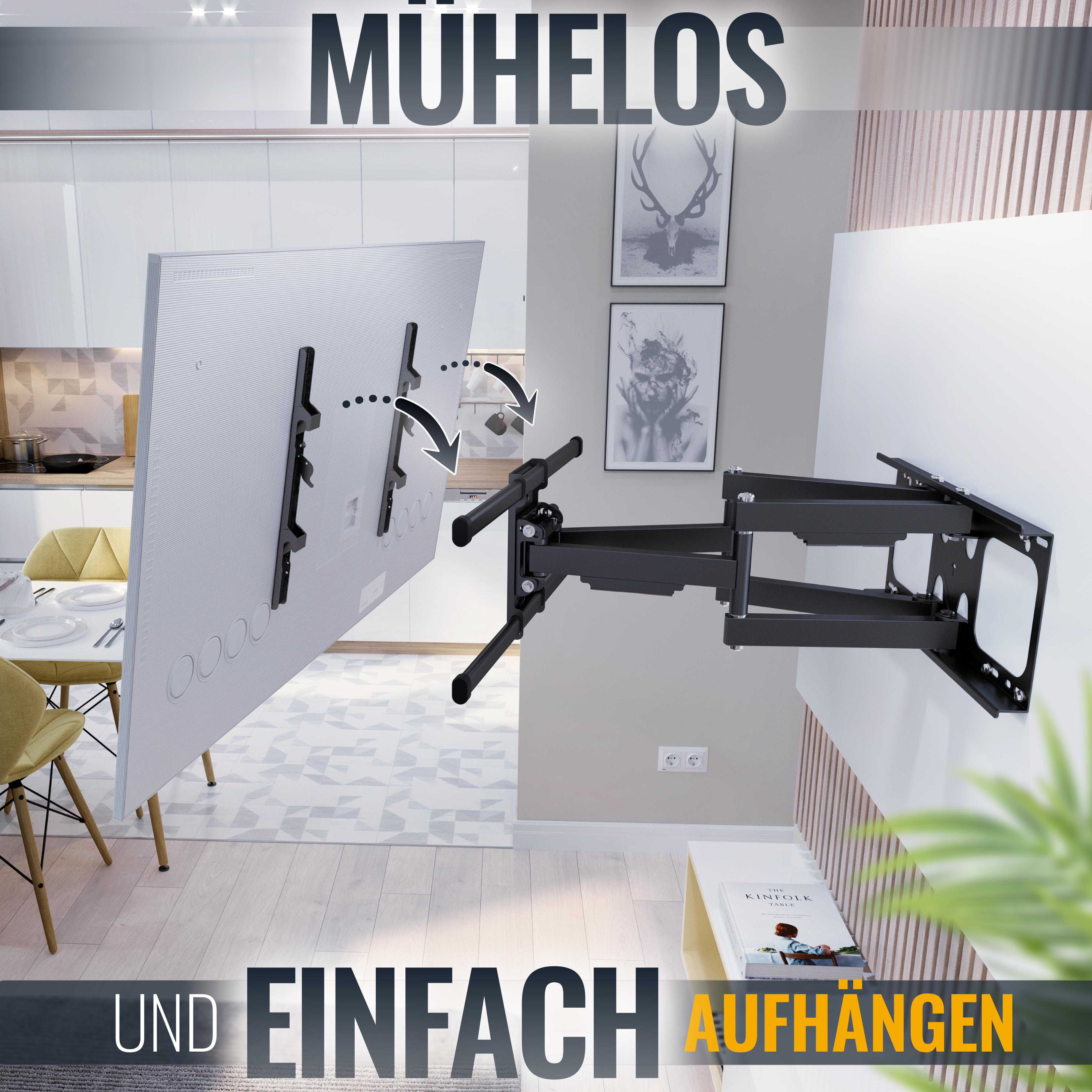 RICOO Schwenkbare TV Wandhalterung Für 40-65 Zoll TVs Bis 45 Kg – VESA 200x200 Bis 400x400