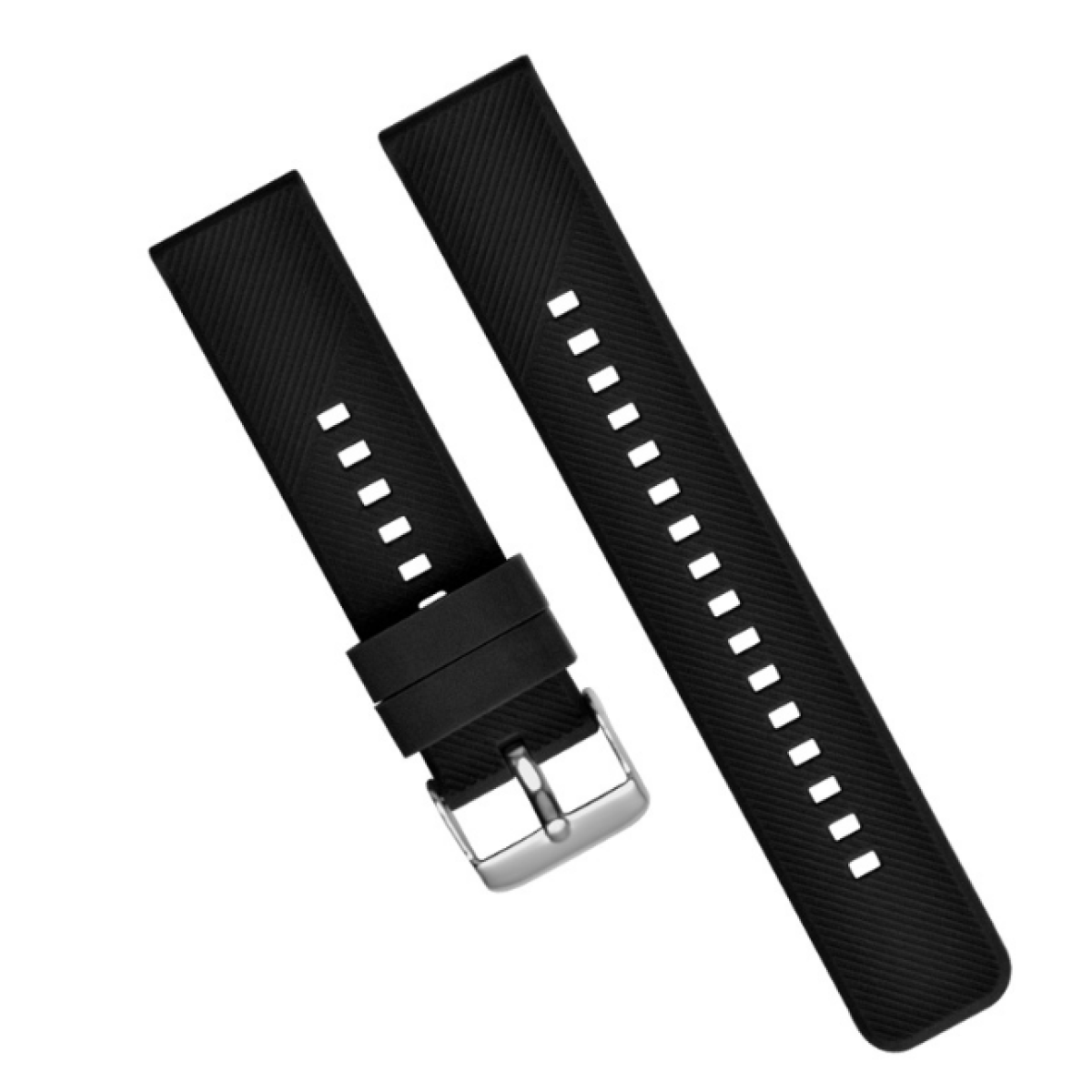 Schwarze Armbanduhren, zwei Teile, mit Löchern und einer Metallschnalle.