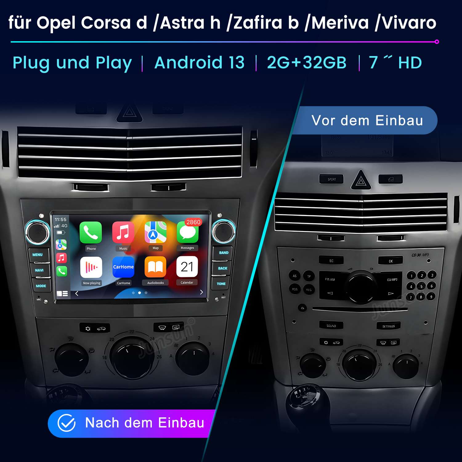 Radio samochodowe z Androidem 13. Porównanie przed i po instalacji. Wyświetlacz HD 7".