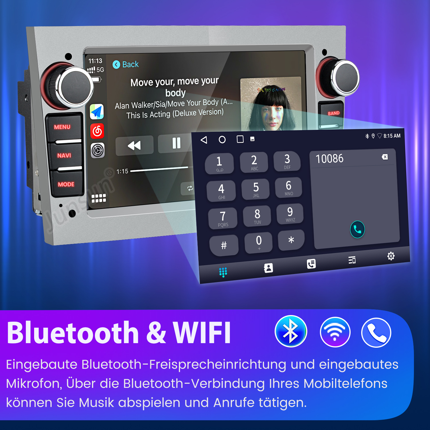 JUNHUA Autoradio für Opel Corsa D - Wireless CarPlay & Android Auto, 7 Zoll Touchscreen, 8-Core CPU, 4GB RAM 64GB ROM, GPS, WiFi/4G, Bluetooth 5.0, Kühlventilator, Lenkradsteuerung