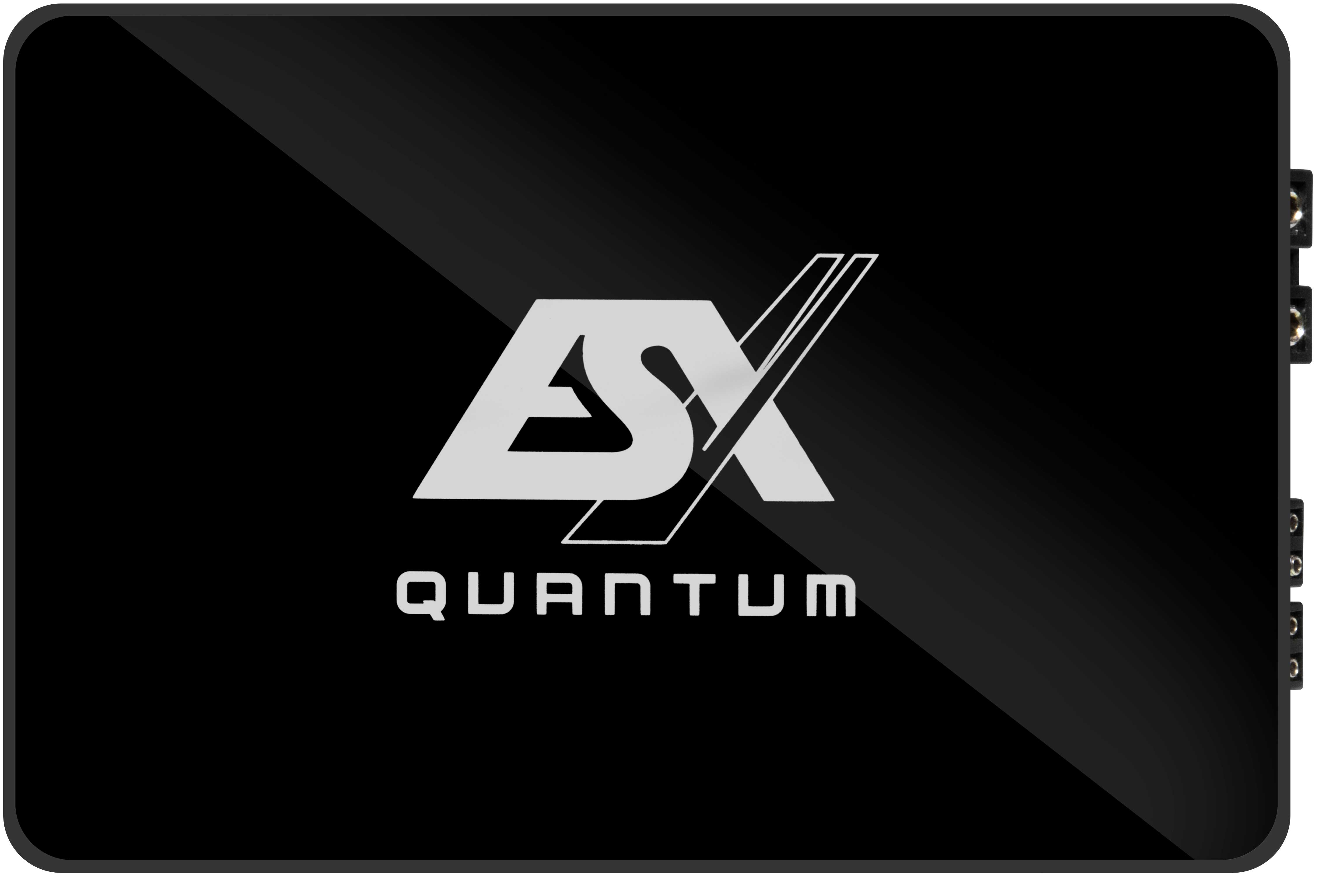 Ein schwarzes ESX Quantum-Produkt mit dem Markenlogo auf einer glatten, glänzenden Oberfläche.