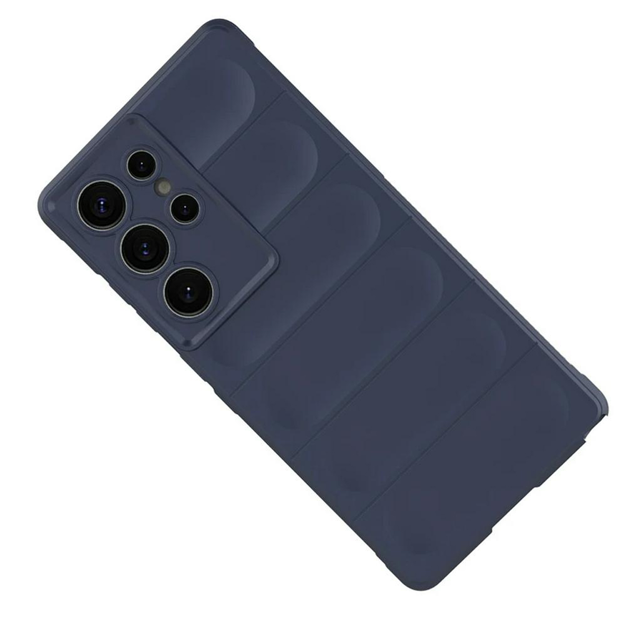 Une coque de téléphone bleu foncé avec une section caméra.