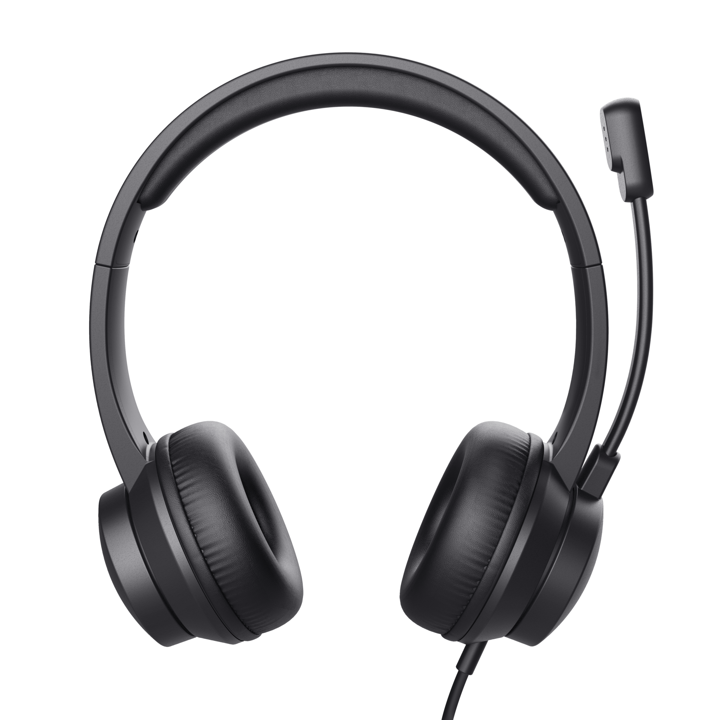 Black headset with a microphone. The background is black.